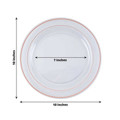 10-Pack Plastic Dinner Plates Clear with Très Chic Rose Gold Rim - Perfect Disposable Party Plates 10"