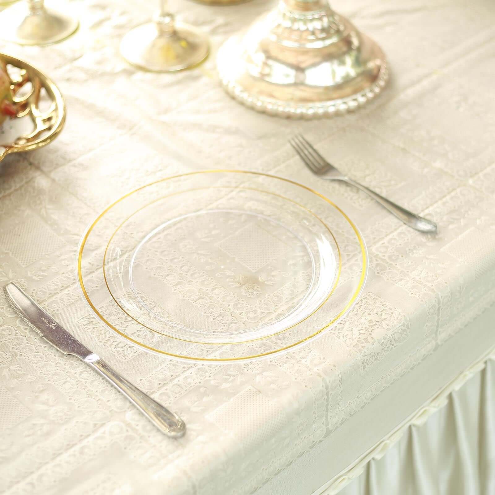 10-Pack Plastic Dinner Plates Clear with Très Chic Gold Rim - Perfect Disposable Party Plates 10"