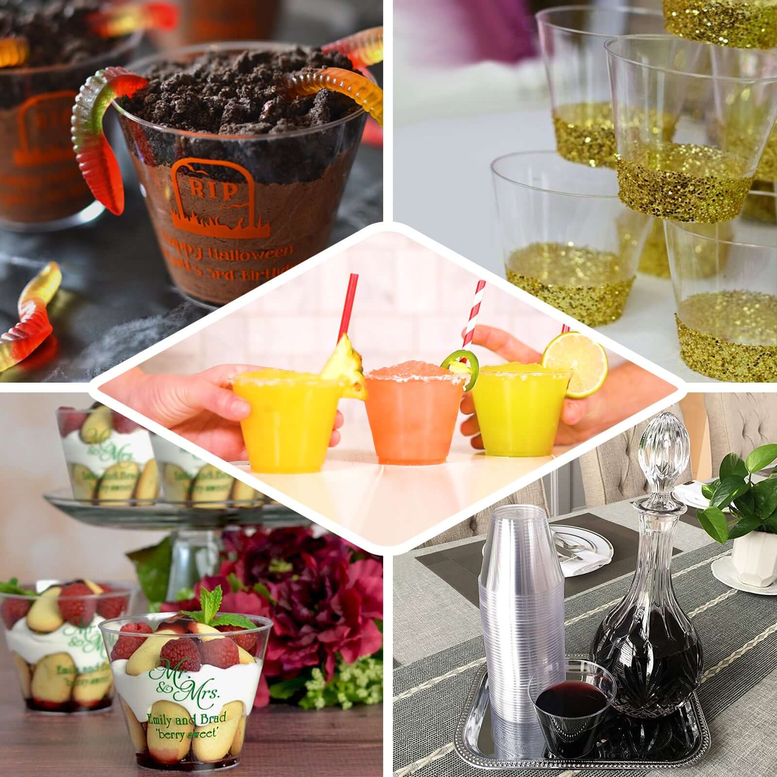 25-Pack Plastic Party Cups Clear Crystal - Stylish Short Disposable Glasses 9oz