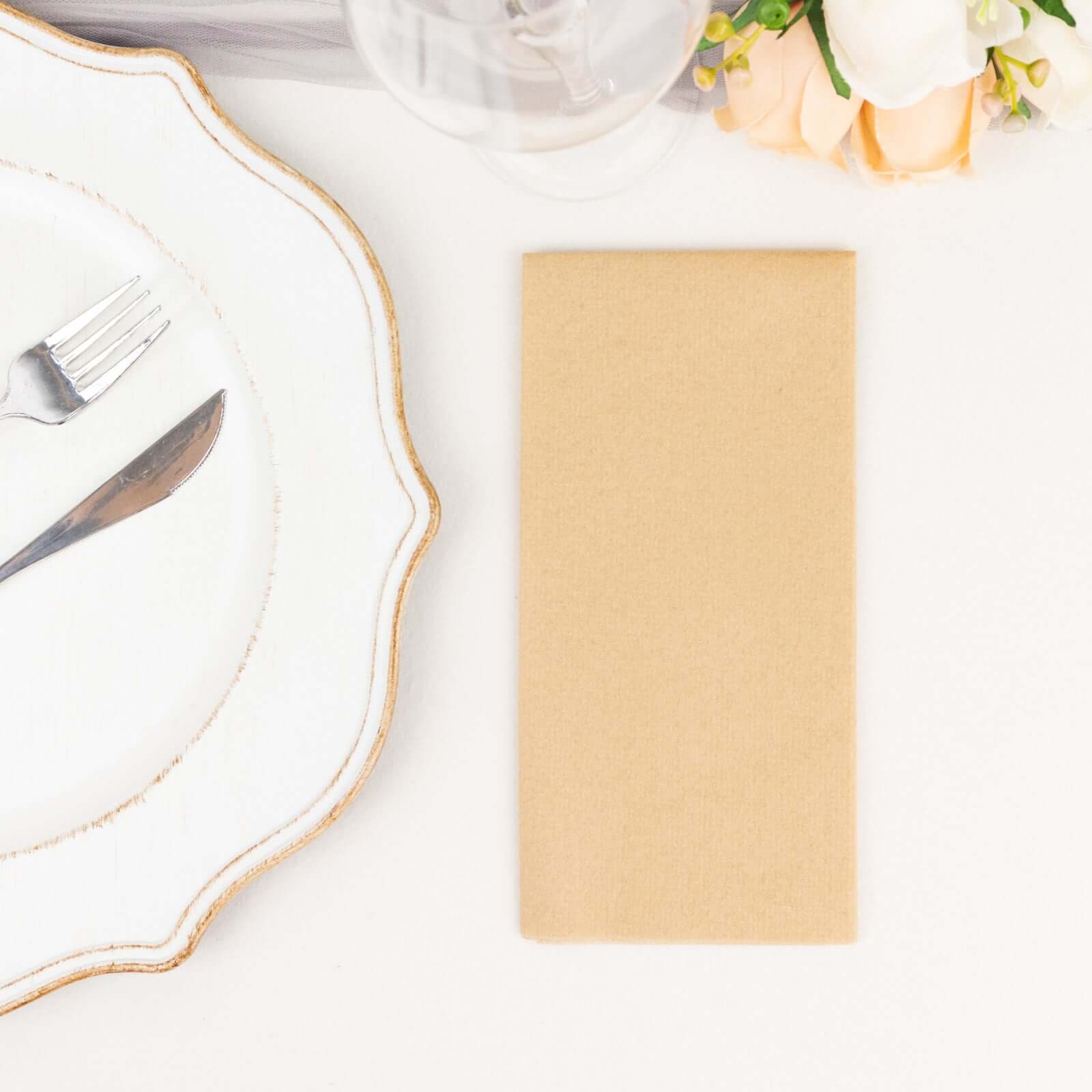 20-Pack Paper Linen-Like Napkins Natural - Disposable Hygienic Airlaid Guest Towels 8.5"x4"