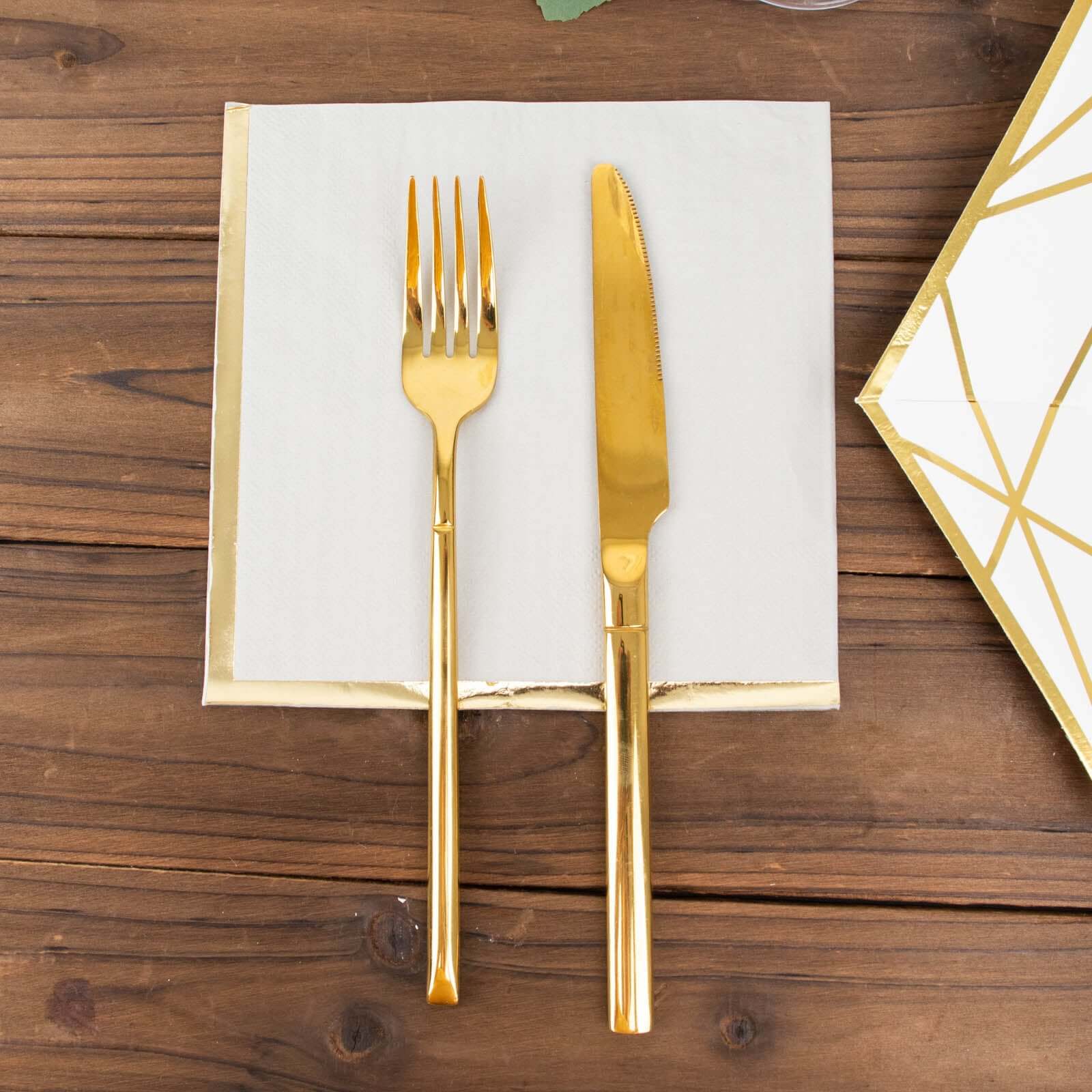 50-Pack Paper Beverage Napkins with Gold Foil Edge Gray - Disposable 2 Ply Cocktail Napkins for Events 6.5"x6.5"