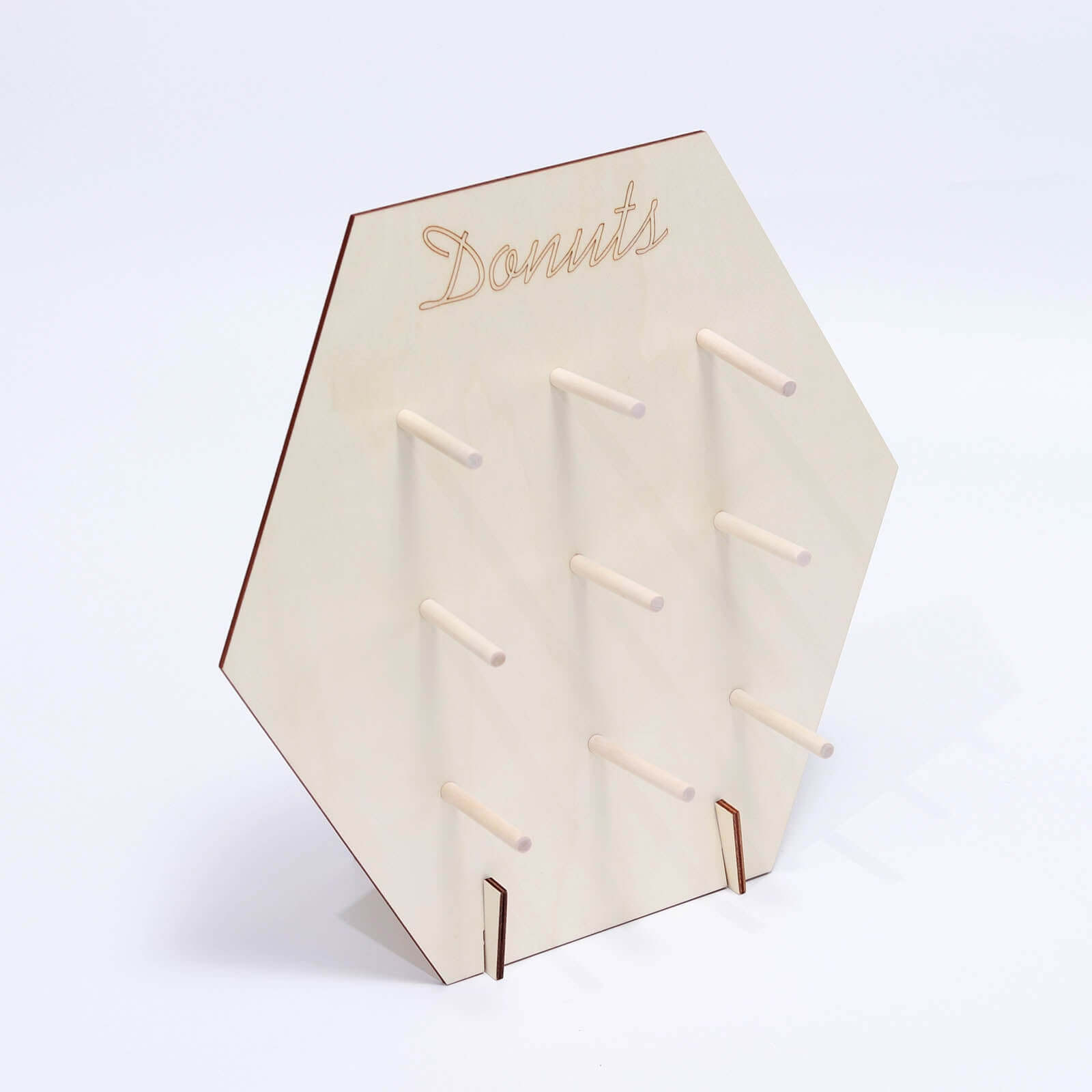 Wooden Hexagon Donut Wall Stand - Space Saving Detachable Rustic Chic Doughnut Pegboard Dessert Display Pretzel Bagel Holder 13"