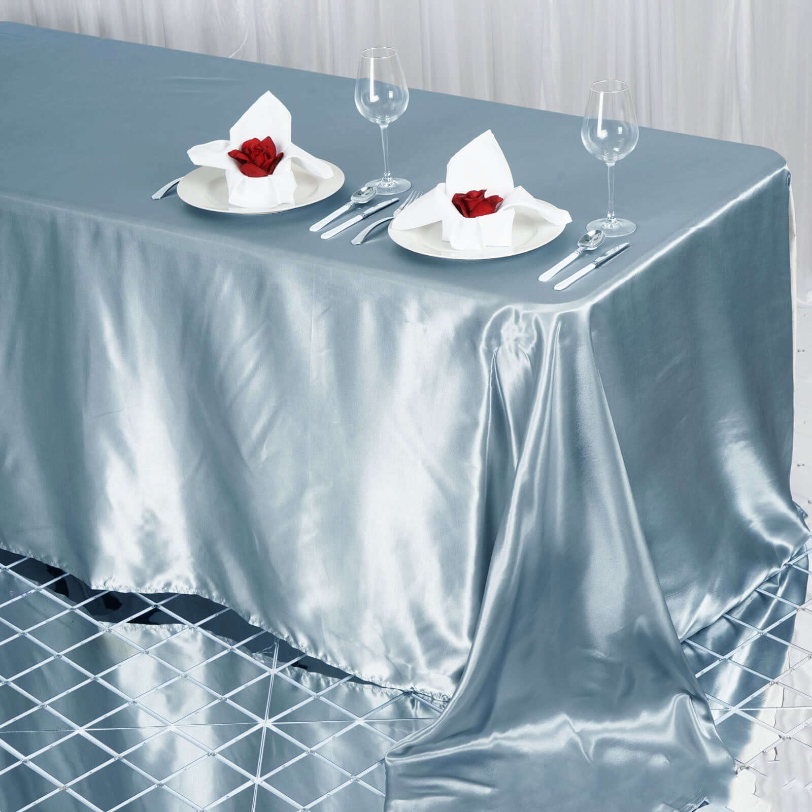 Satin Rectangular 90"x132" Tablecloth Dusty Blue Satin - Seamless Table Cover