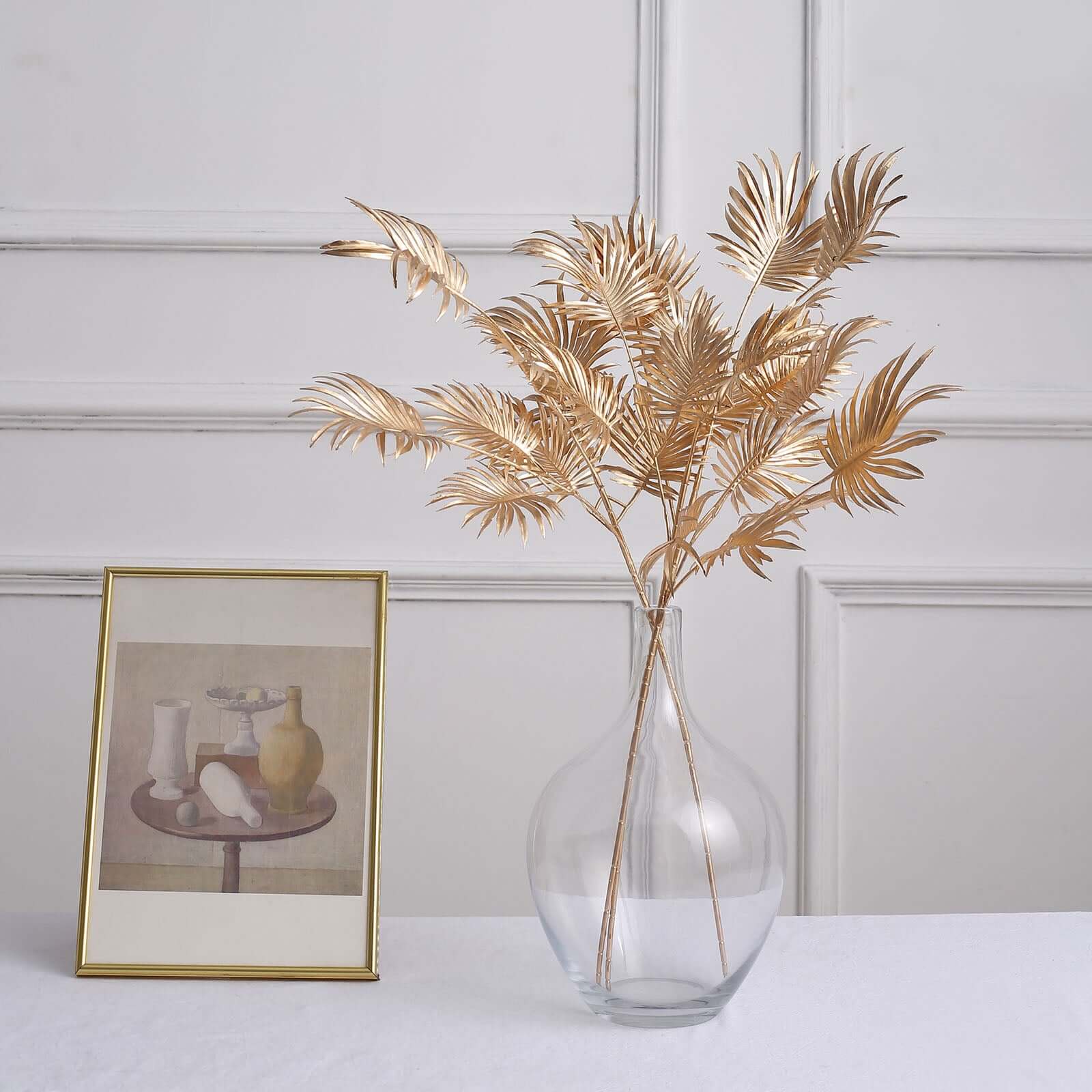 3-Pack Artificial Palm Leaf Branches Metallic Gold - Radiant Faux Plant Stems for Boho Tropical & Modern Design Concepts 24"
