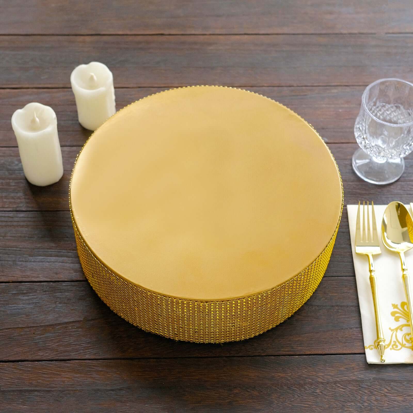 Metal Pedestal Cake Stand Round Design with Rhinestones Gold - Cupcake Holder and Dessert Table Centerpiece 12"