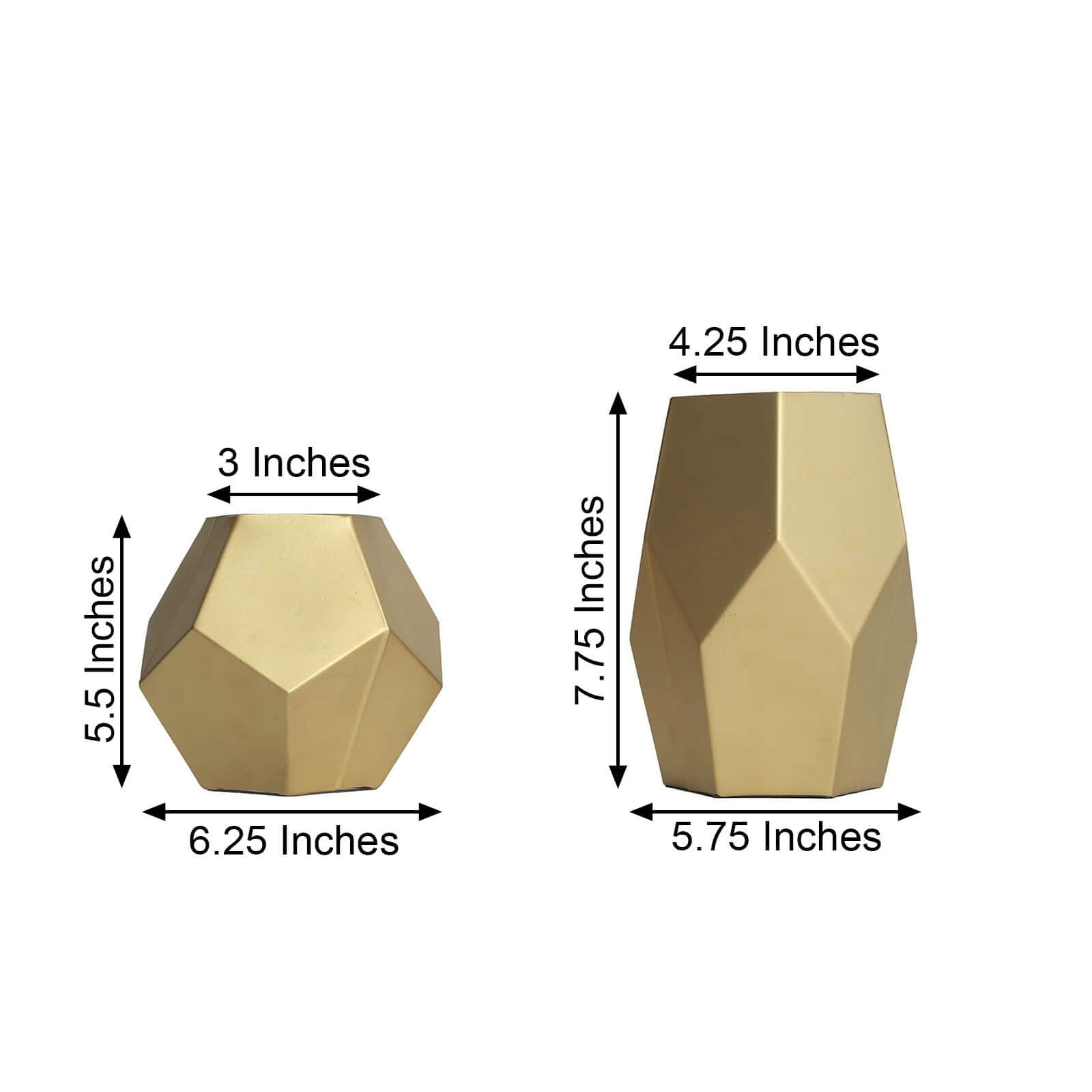 Set of 2 Glass Flower Vases Geometric Design Matte Gold - Stylish Modern Candle Holder Centerpieces 5", 8"