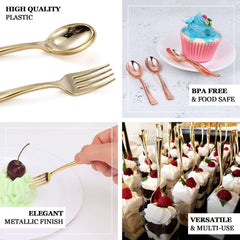 24-Pack Plastic Mini Dessert Spoons Gold - Heavy Duty Disposable Silverware 4"
