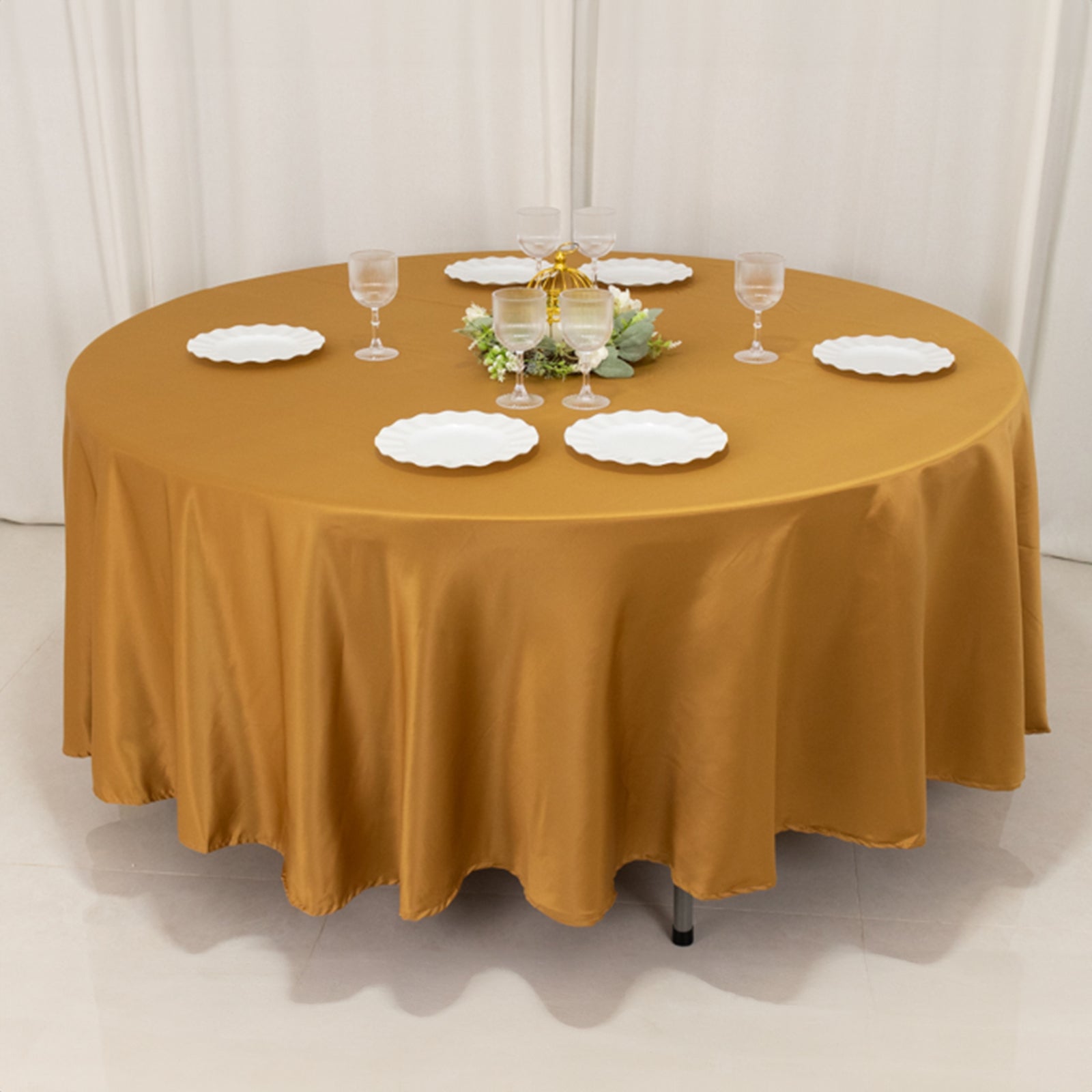 Lamour Satin 108" Round Tablecloth Gold - Durable & Silk-Like Table Cover for Classy Weddings & Events