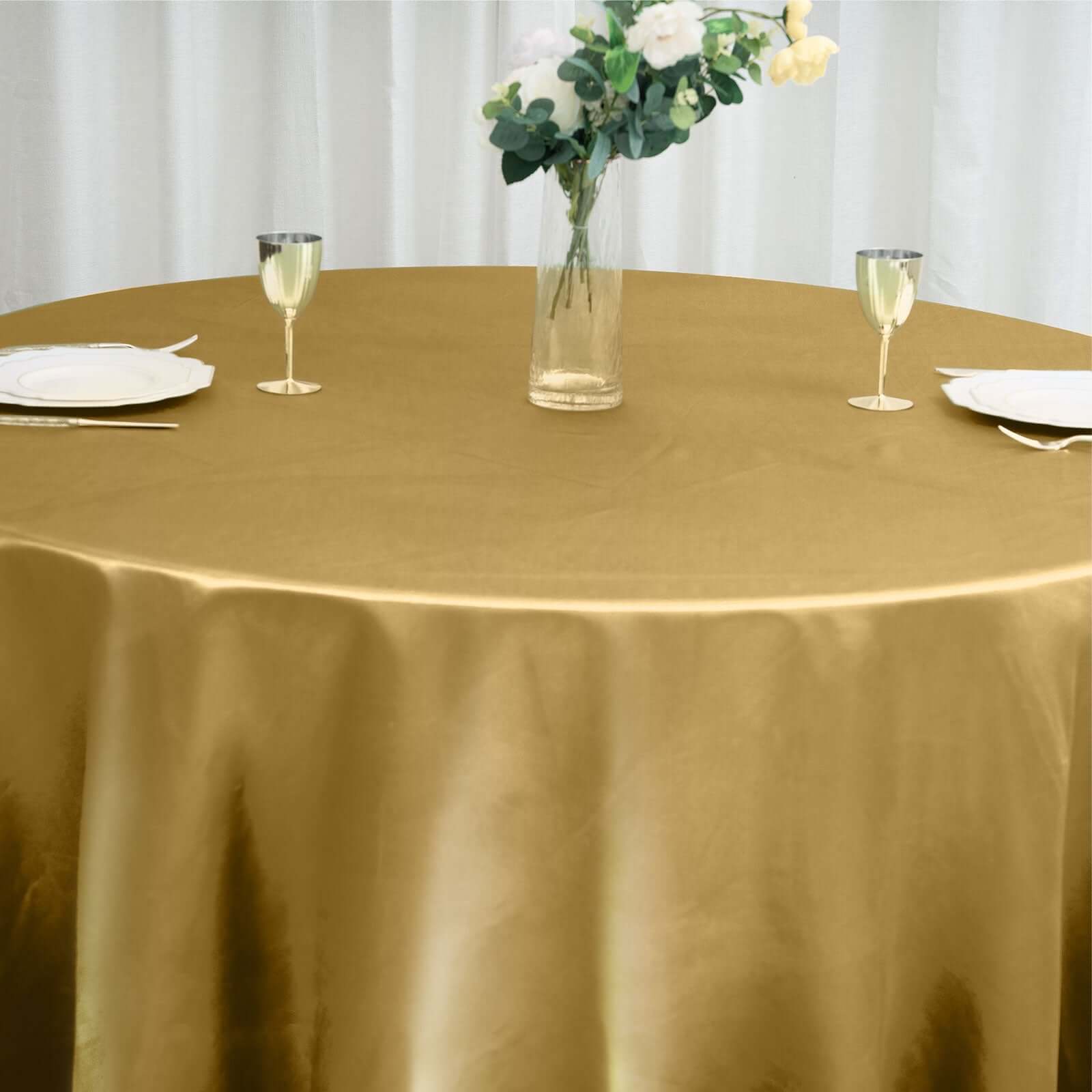 Satin 120" Round Tablecloth Gold - Stylish Seamless Table Cover for Weddings & Events