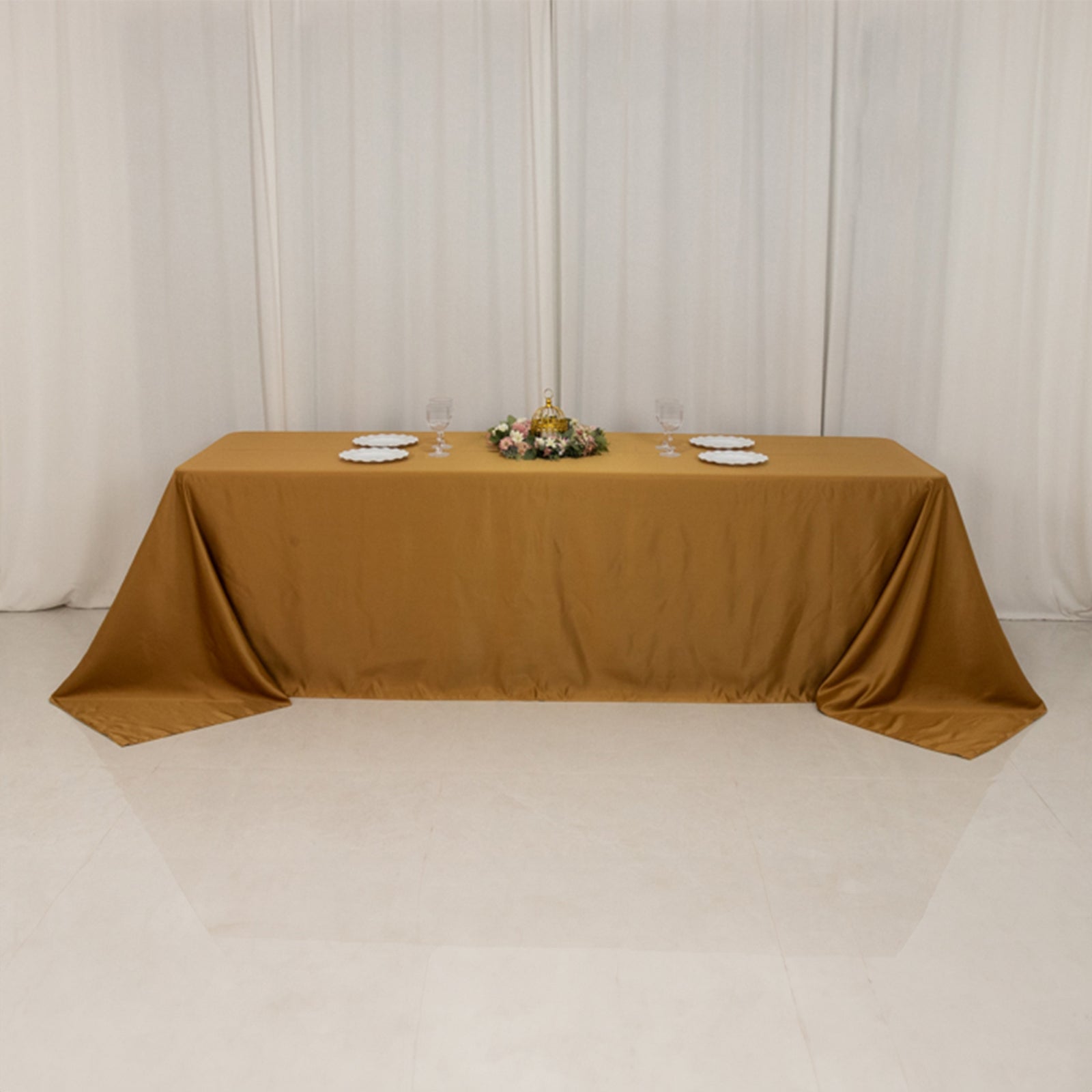 Lamour Satin 90"x156" Rectangle Tablecloth Gold - Luxurious, Soft Seamless Table Cover for Stylish Settings