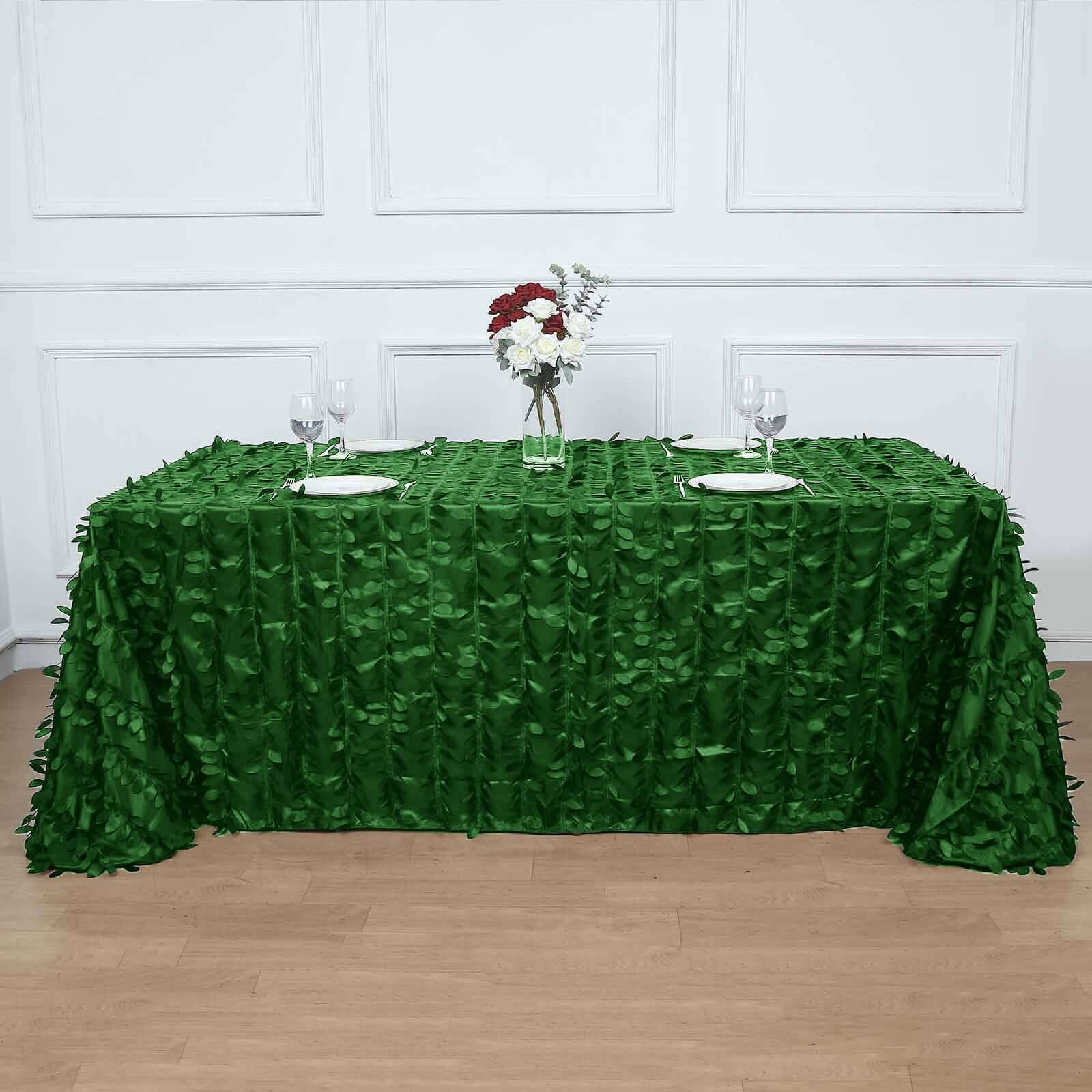 Taffeta 90"x132" Rectangle Tablecloth Green | 3D Leaf Petal Design Seamless Table Cover