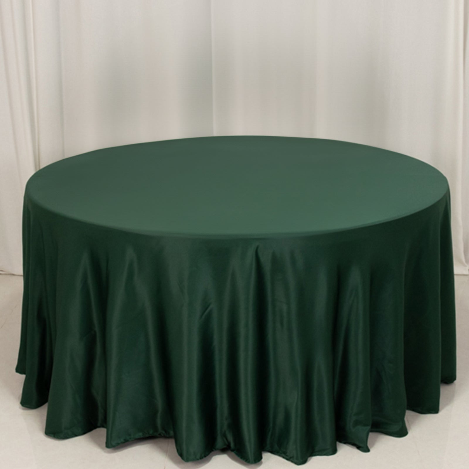 Lamour Satin 120" Round Tablecloth Hunter Emerald - Seamless Table Cover with Soft Tempered Sheen