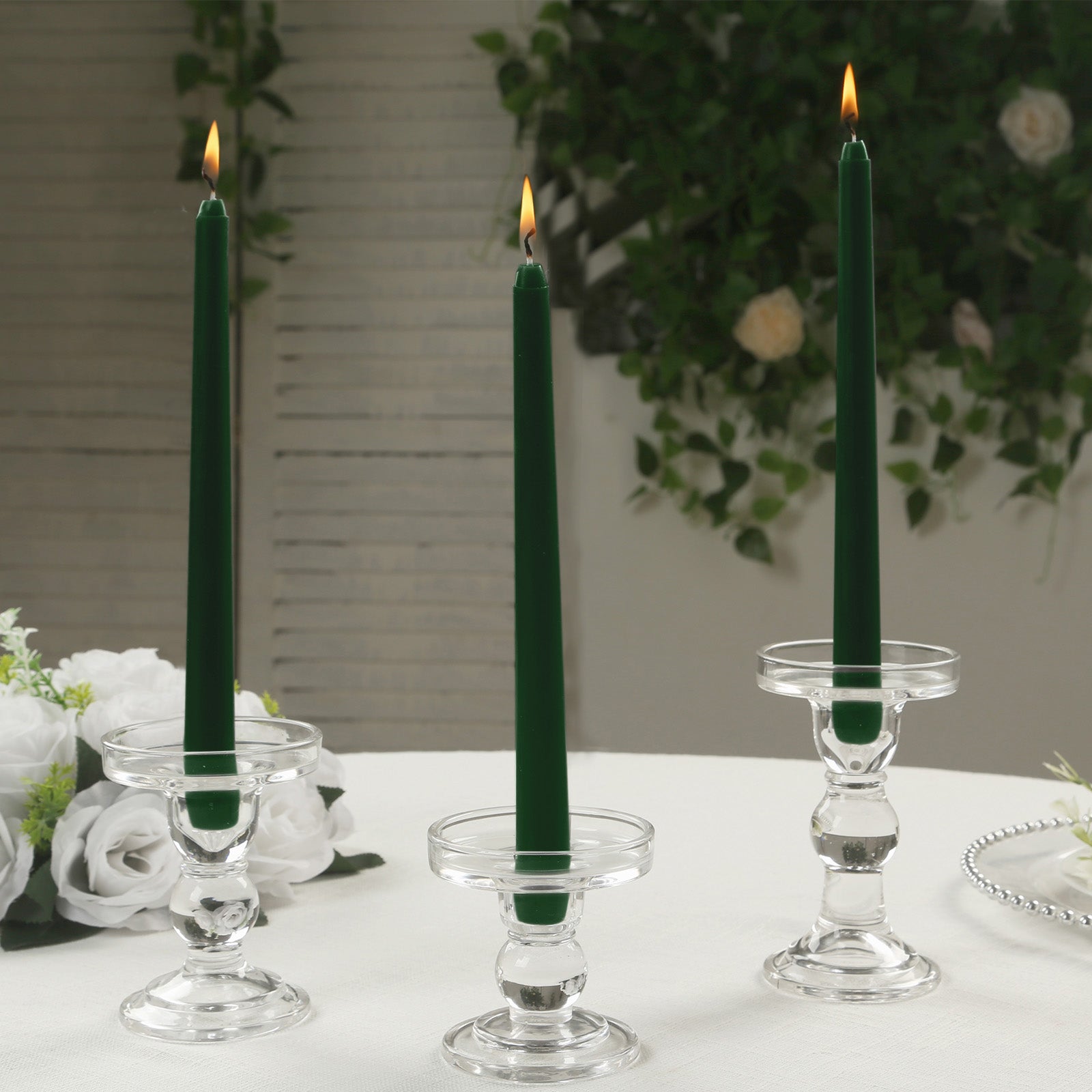 12-Pack Taper Candles Premium Wax Design Hunter Emerald Green - Unscented Candles for Upscale Settings 10"