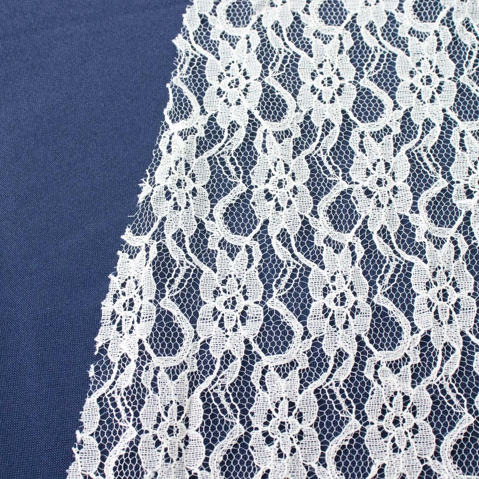 120" Ivory Round Seamless Polyester Floral Lace Tablecloth for 5 Foot Table With Floor-Length Drop