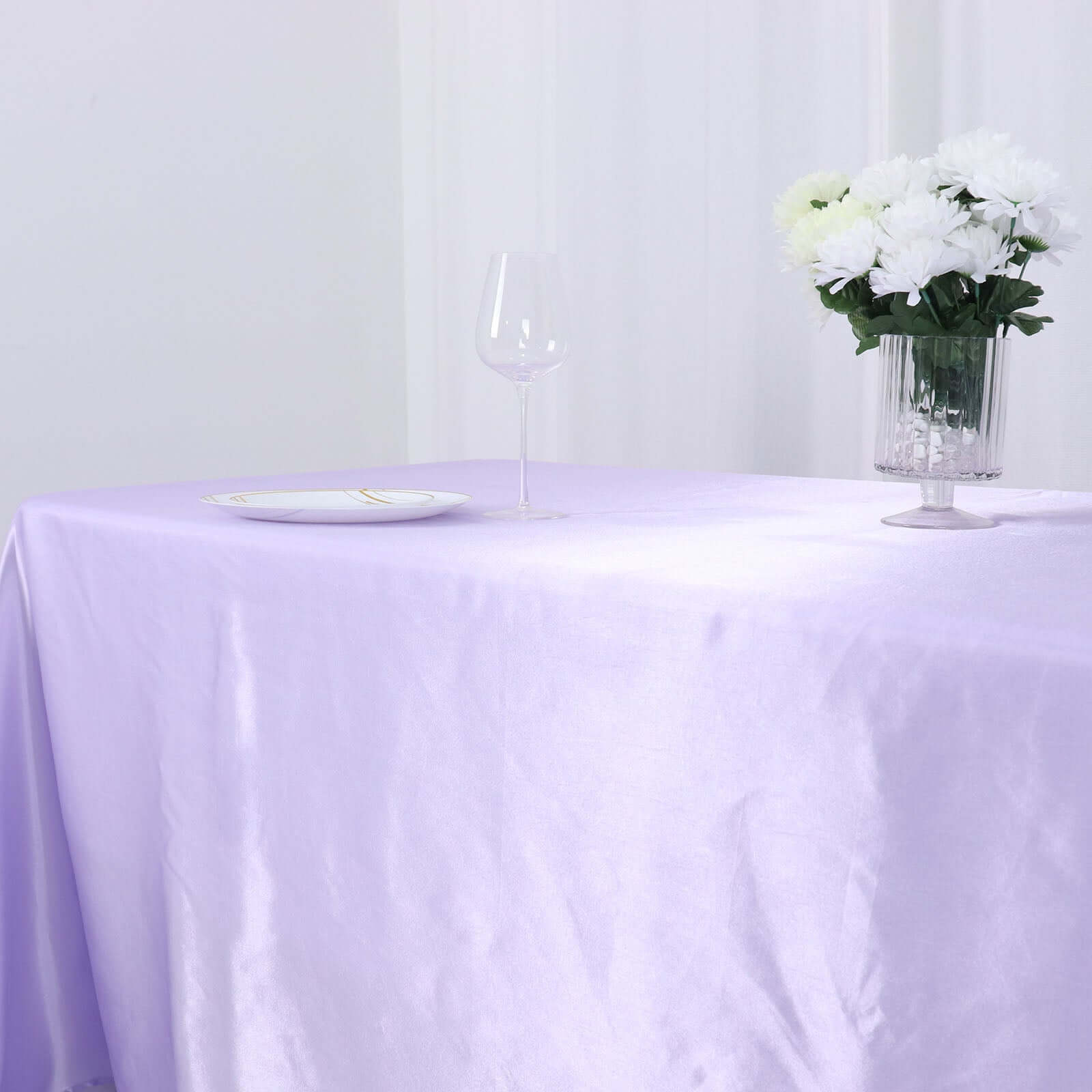 Satin Rectangular 90"x132" Tablecloth Lavender Lilac Satin - Seamless Table Cover