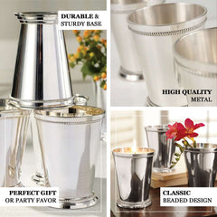 2" Small Silver Metal Beaded Rim Mint Julep Cups, Party Favor Jars