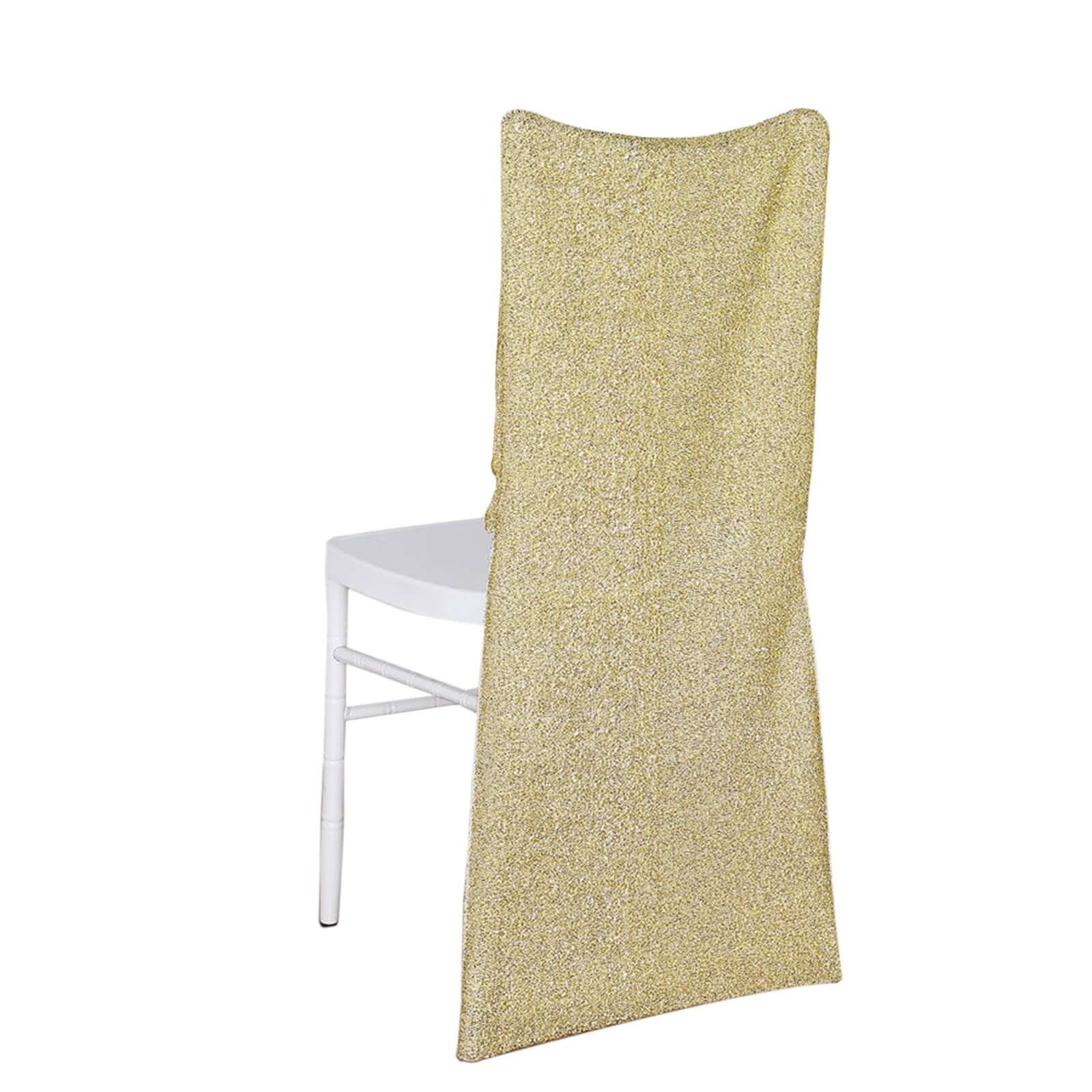 Stretch Spandex Chair Back Slipcover with Metallic Shimmer Tinsel Champagne - Durable Chiavari Chair Back Cover