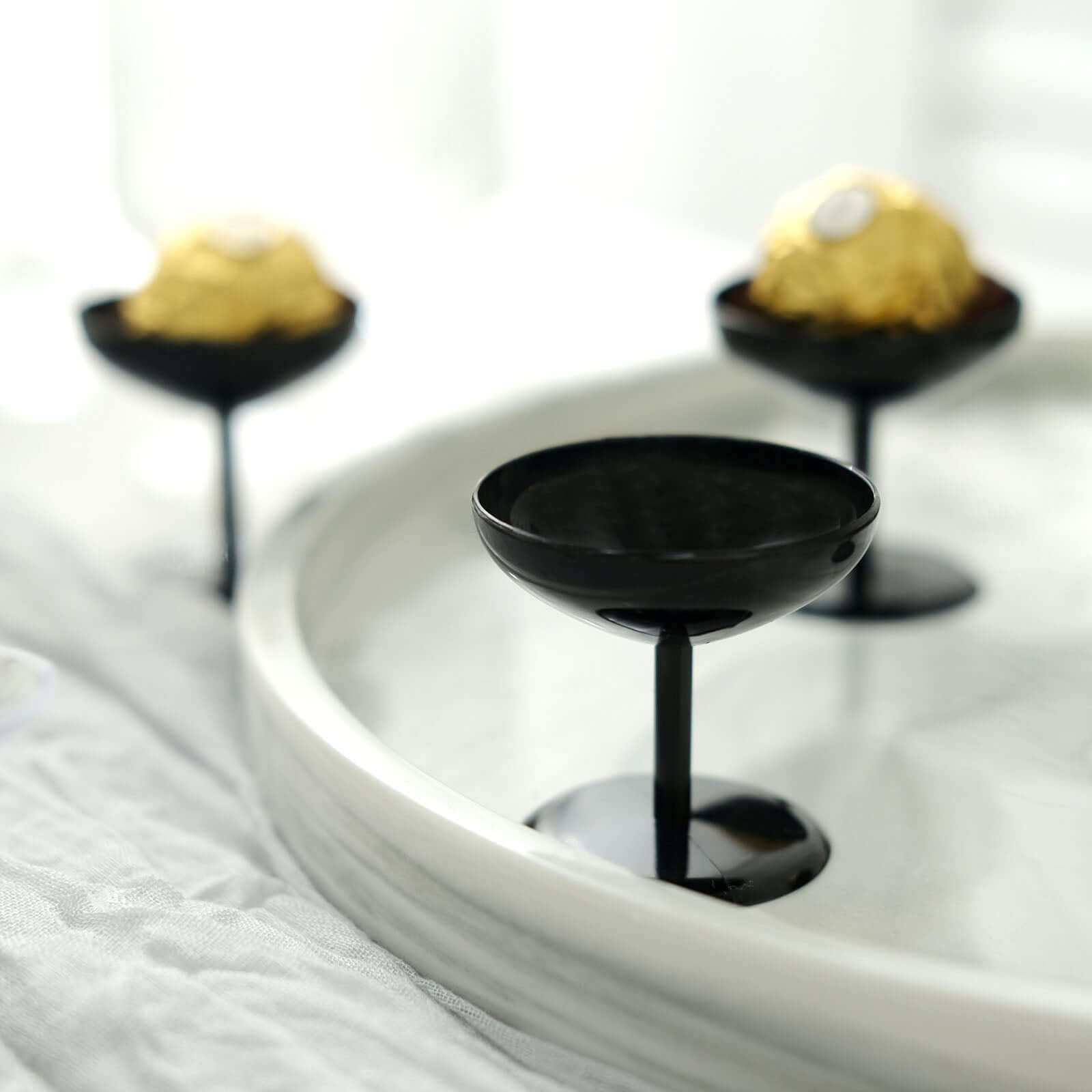 12-Pack Dessert Cup Candy Dishes Black - Decorative Mini Pedestal Stands for Treats 2"