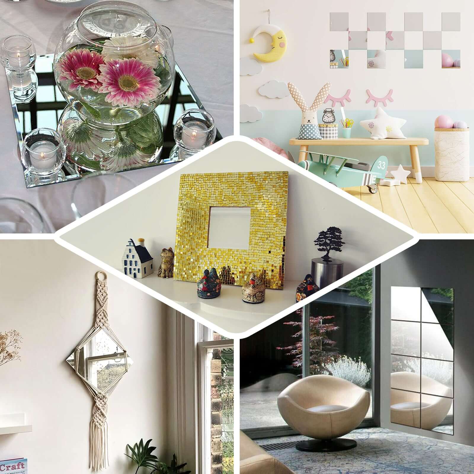12 Pack Square Acrylic Mirror Wall Stickers, 12"x12" Removable Wall Decals For Home Decor