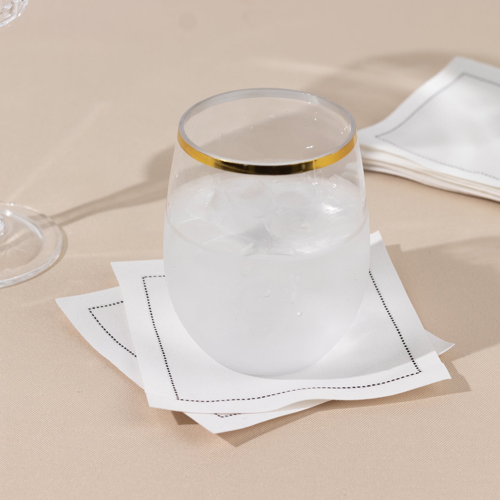 50-Pack Cotton Cocktail Napkins with Black Hemstitched Border White - Disposable 4.5"x4.5" Napkins for Events
