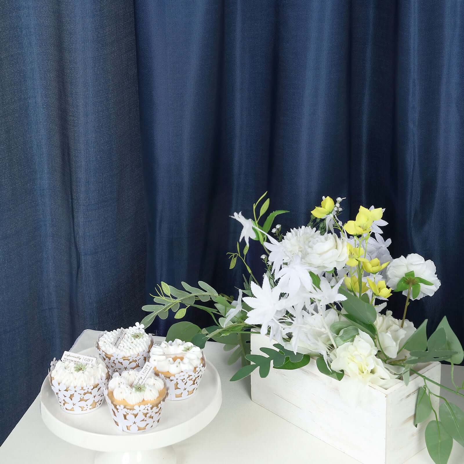 8ftx10ft Navy Blue Satin Event Curtain Drapes, Backdrop Event Panel