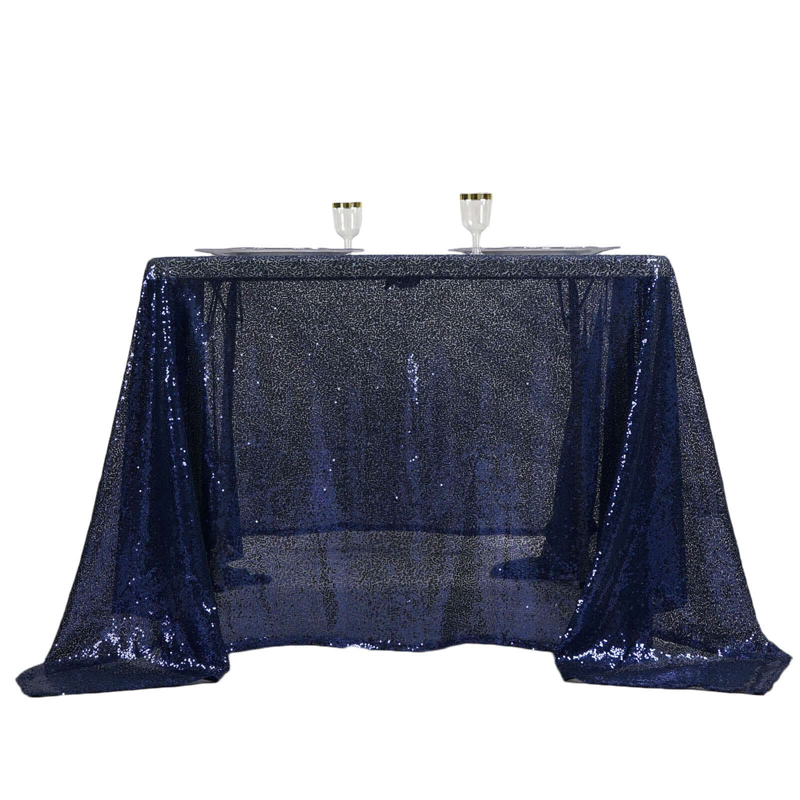 Sequin 90"x90" Table Overlay Square Tablecloth Navy Blue - Sparkly Table Cover