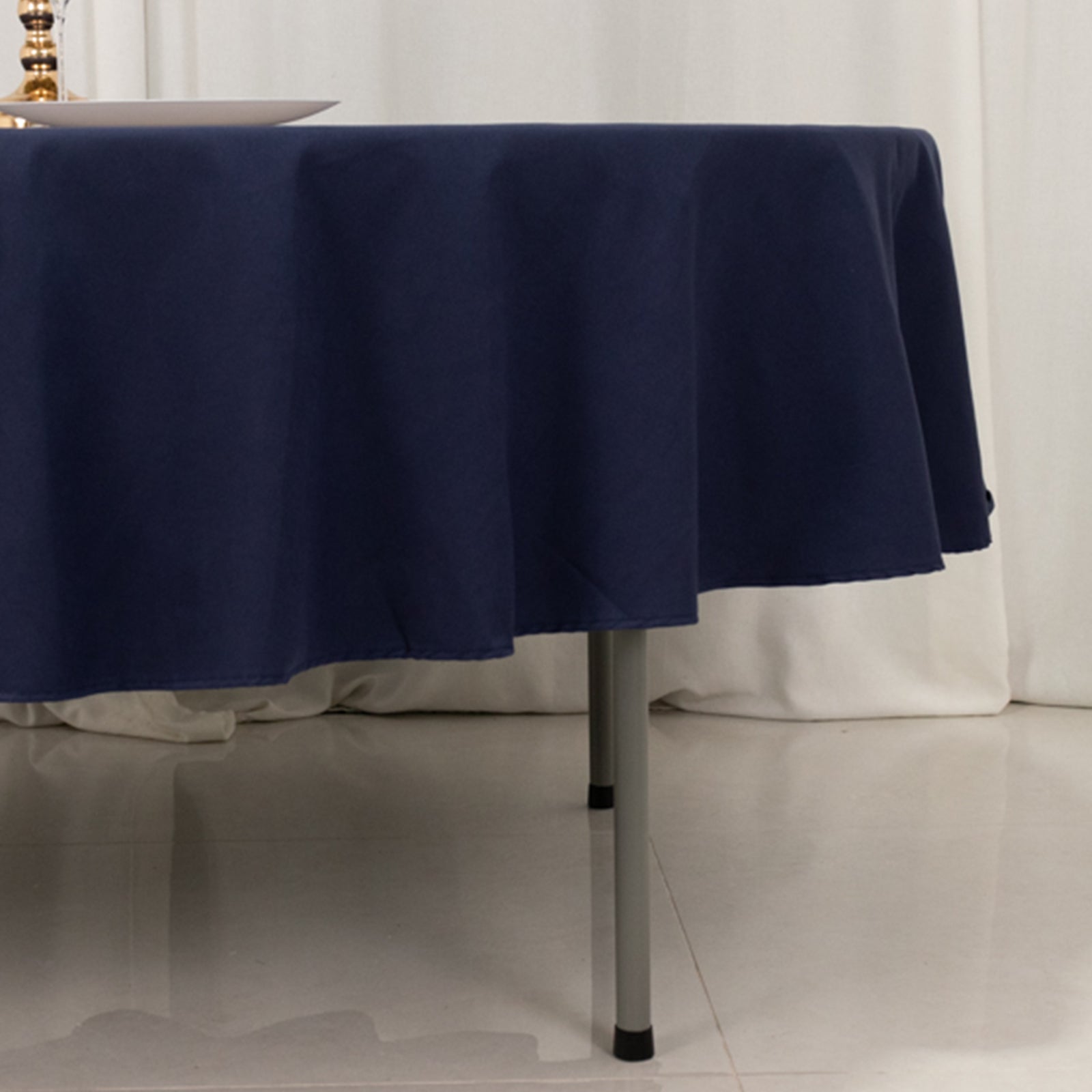 Cotton Blend 90" Round Tablecloth Navy Blue - Wrinkle-Resistant Table Cover
