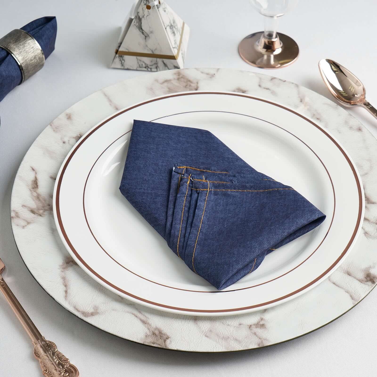 5 Pack Polyester 17"x17" Napkins Navy Blue Faux Denim Style Dinner Napkins for Casual Gatherings & Themed Events