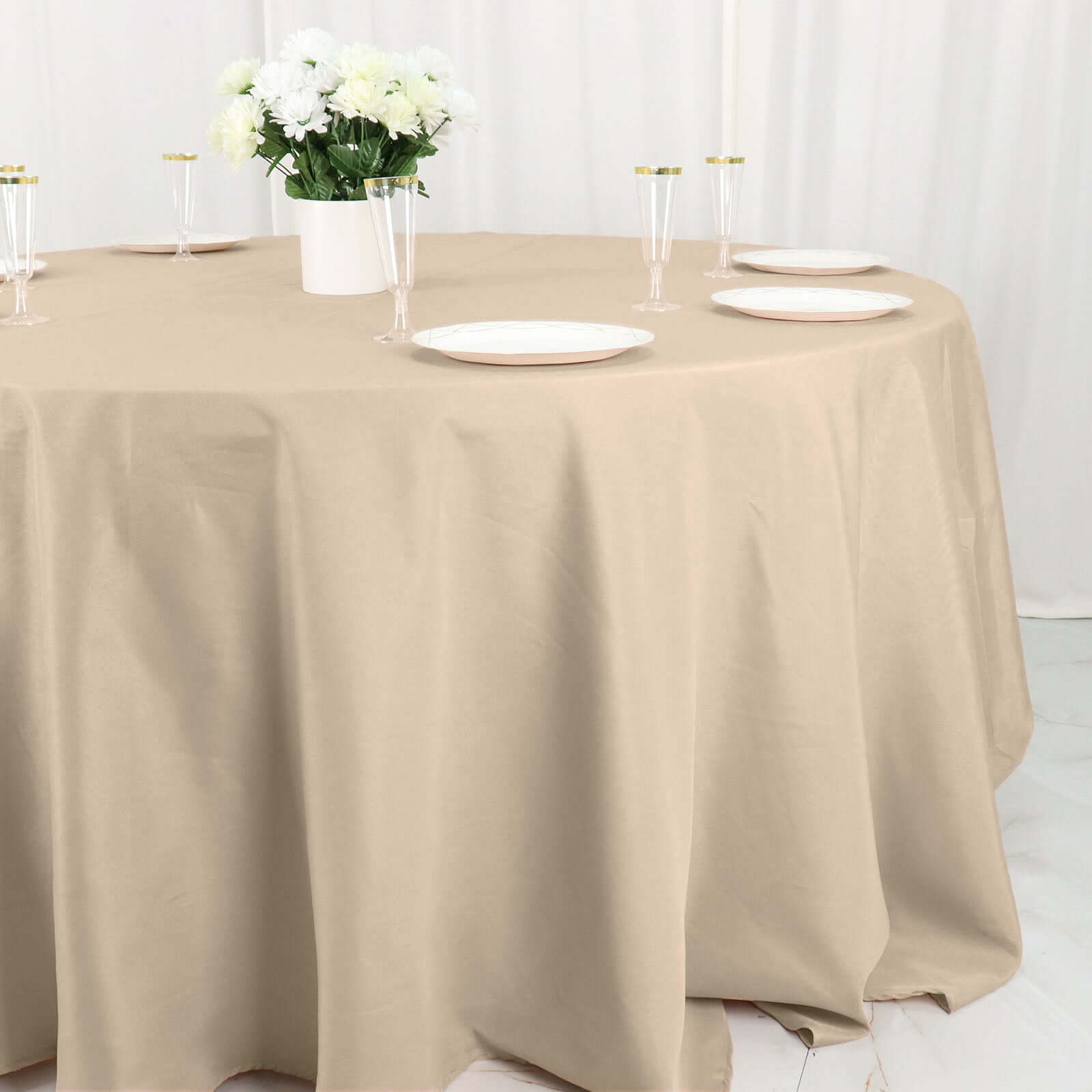 Polyester 132" Round Tablecloth Nude - Seamless Chic Table Cover