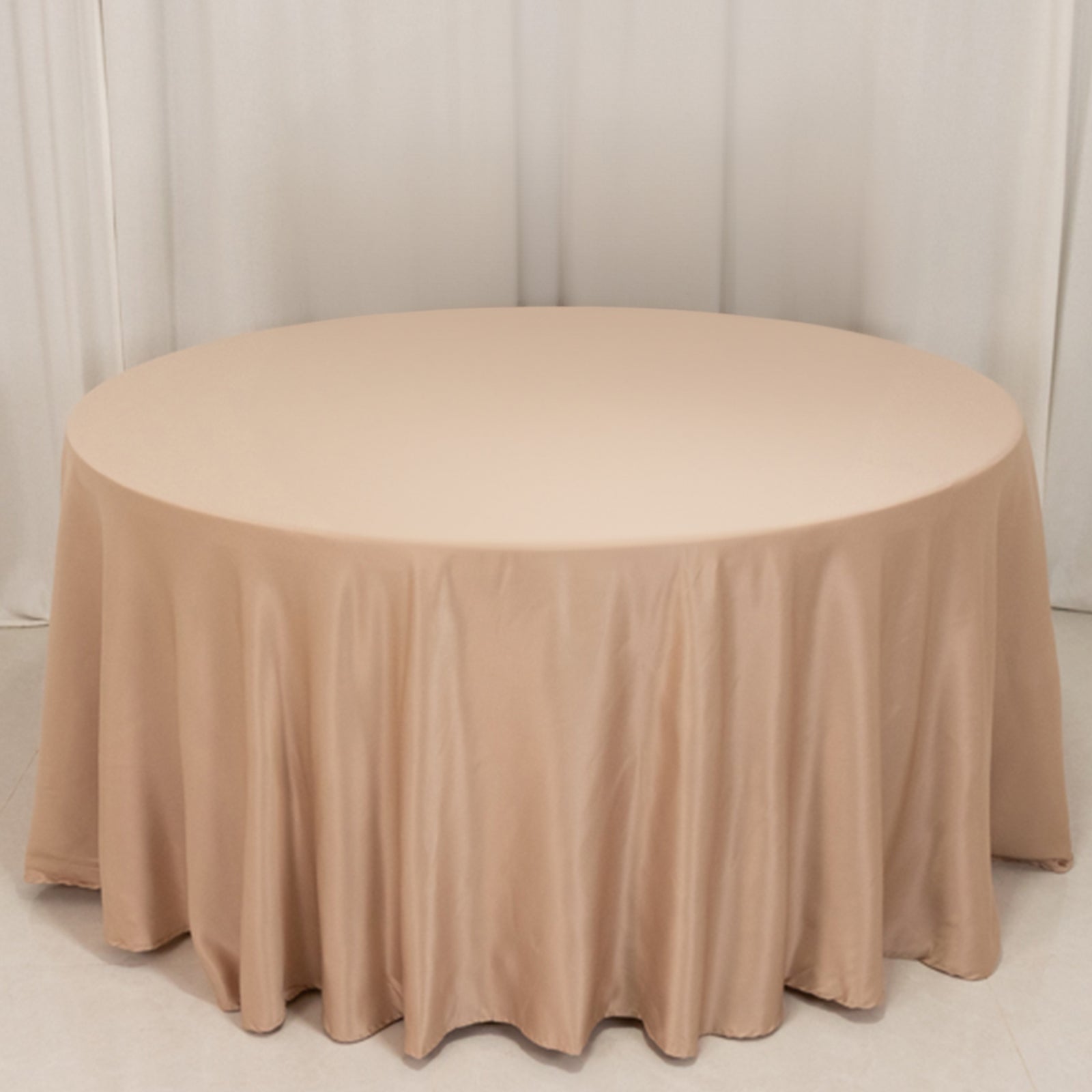 Lamour Satin 120" Round Tablecloth Nude - Seamless Table Cover with Soft Tempered Sheen