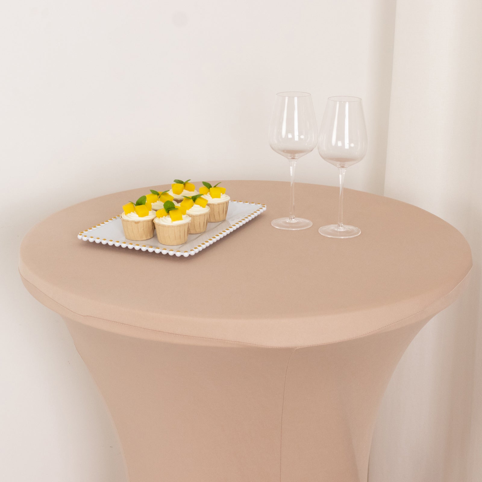 Spandex 24"-32" Round Cocktail Table Cover Nude - Easy to Maintain Stretch Fitted Highboy Tablecloth