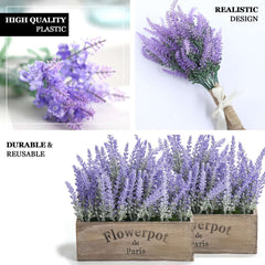 4 Bushes 14" Artificial Lavender Lilac Flower Plant Stems Greenery Bouquet