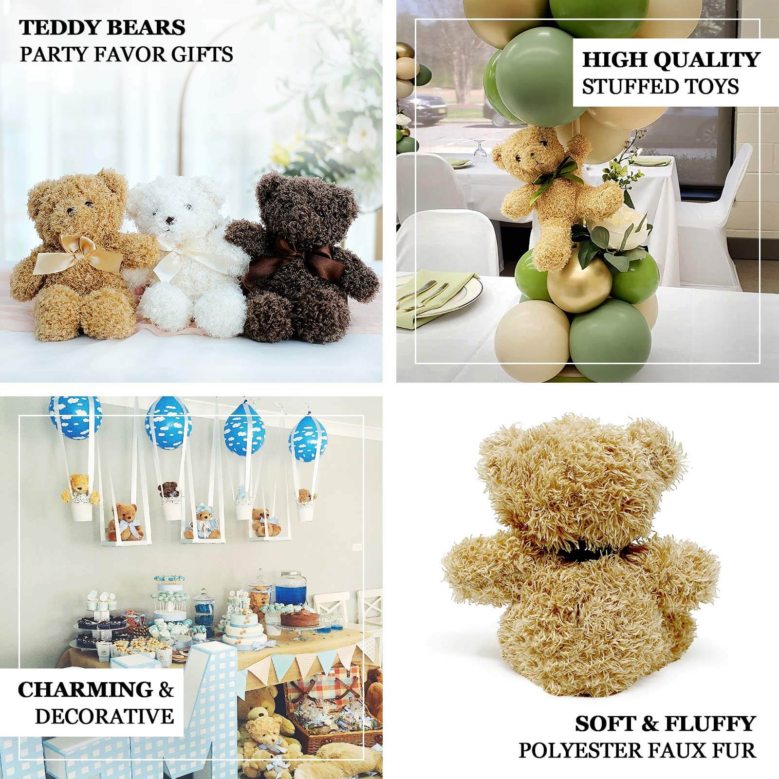 Set of 3 7" Cute Plush Stuffed Teddy Bears Party Favors Centerpiece Decor, Soft Toy Animals Party Decorations - Dark Brown,Ivory,Natural