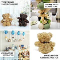 Set of 3 7" Cute Plush Stuffed Teddy Bears Party Favors Centerpiece Decor, Soft Toy Animals Party Decorations - Dark Brown,Ivory,Natural