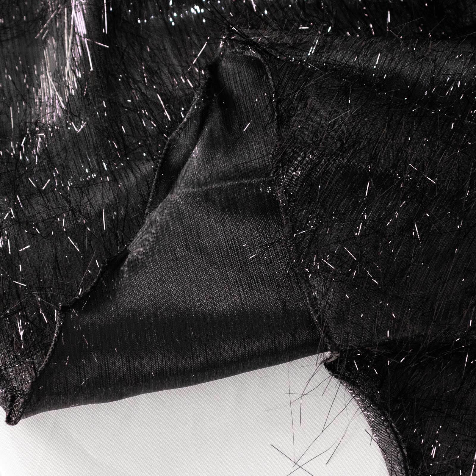 Polyester 120" Round Black Tablecloth Metallic Fringe Shag Tinsel Table Cover
