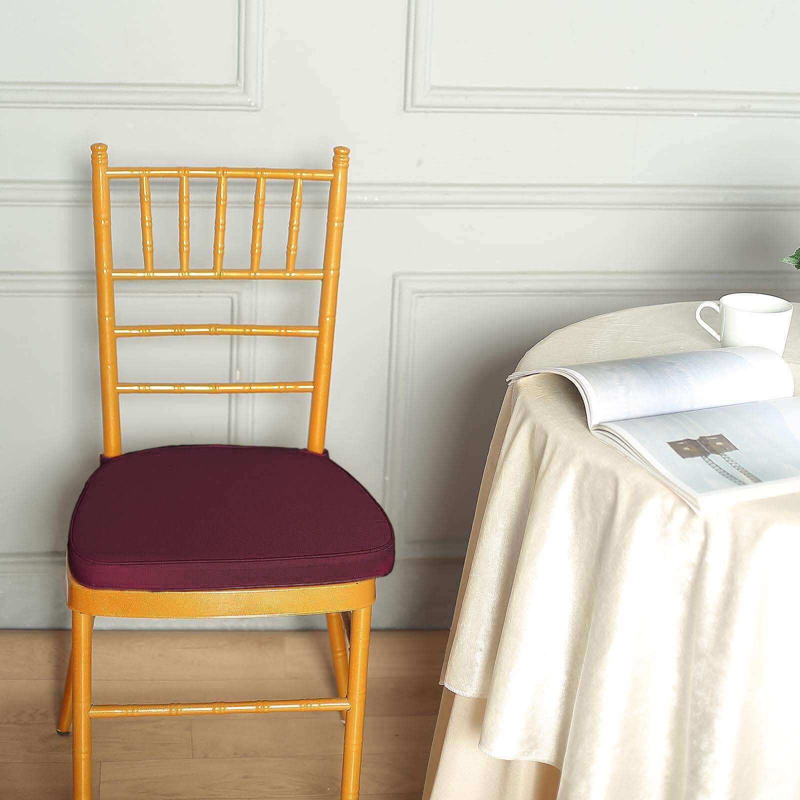 Chiavari Chair Cushion with 1.5" Thick Memory Foam and Ties Burgundy - Stylish Removable Cover for Comfort