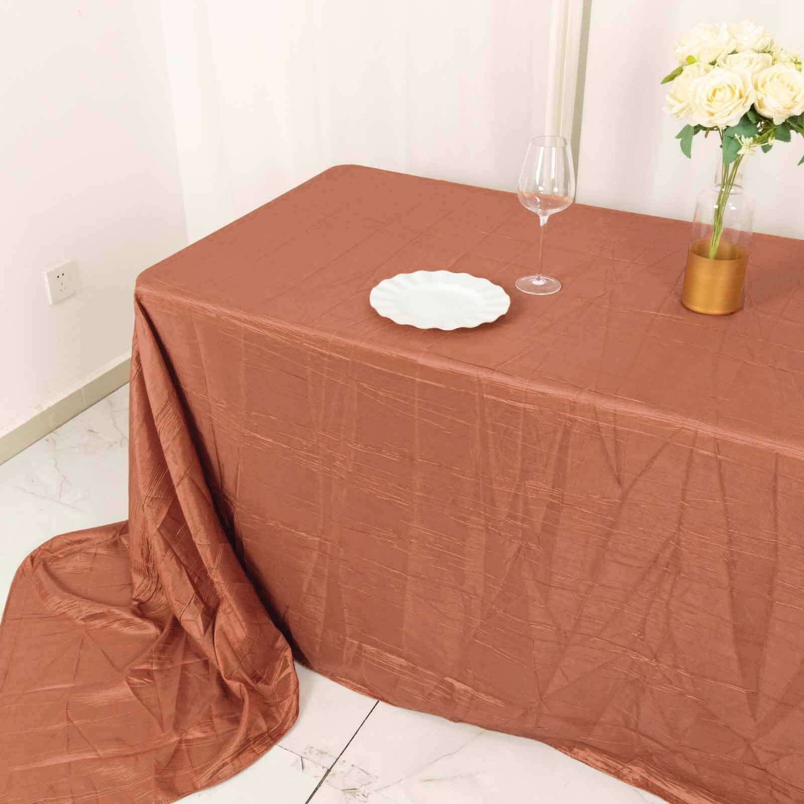 Taffeta 90"x156" Rectangle Tablecloth Terracotta (Rust) - Accordion Crinkle Seamless Table Cover