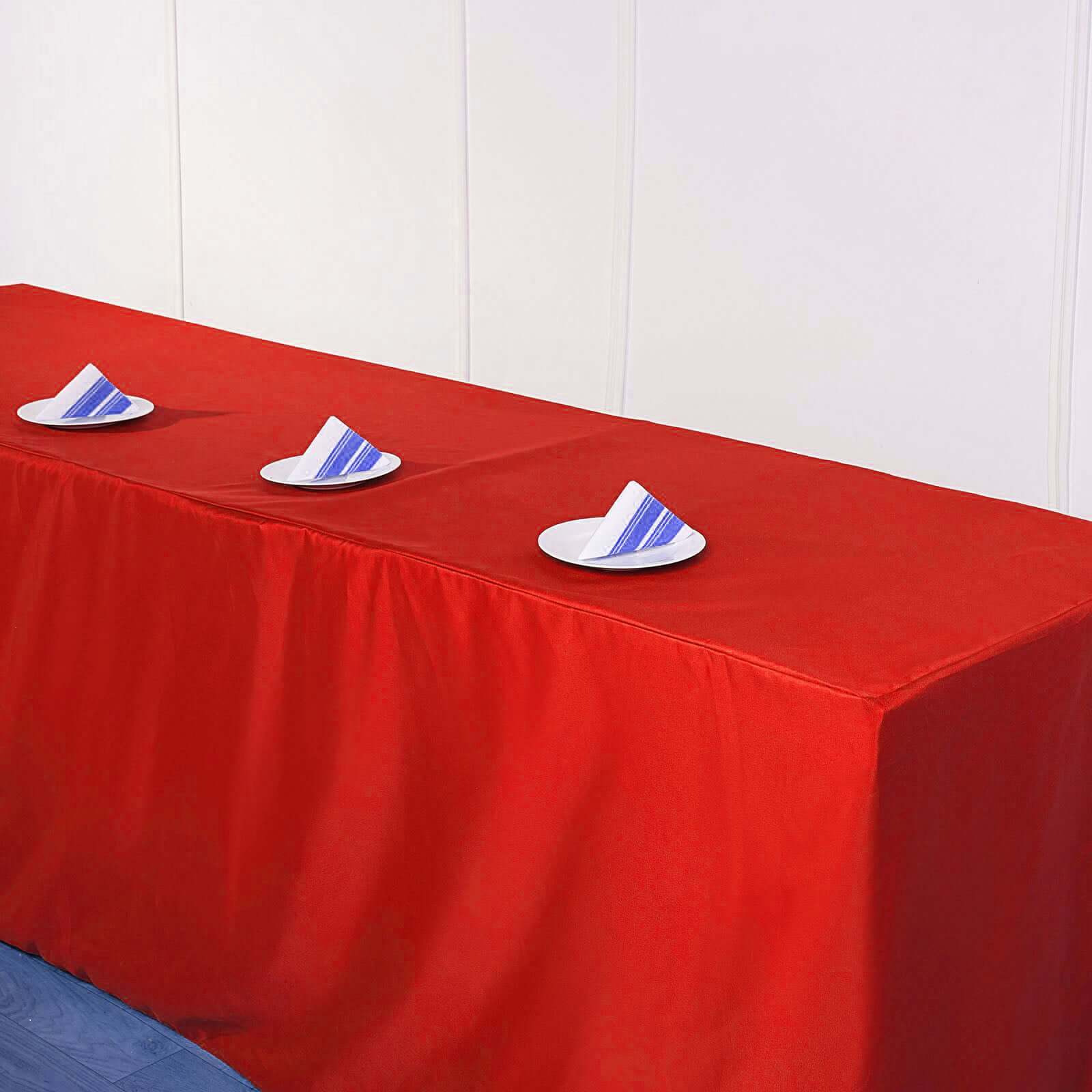 Fitted Polyester 96"x30" Rectangle Tablecloth Red - Durable and Easy to Maintain Table Cover