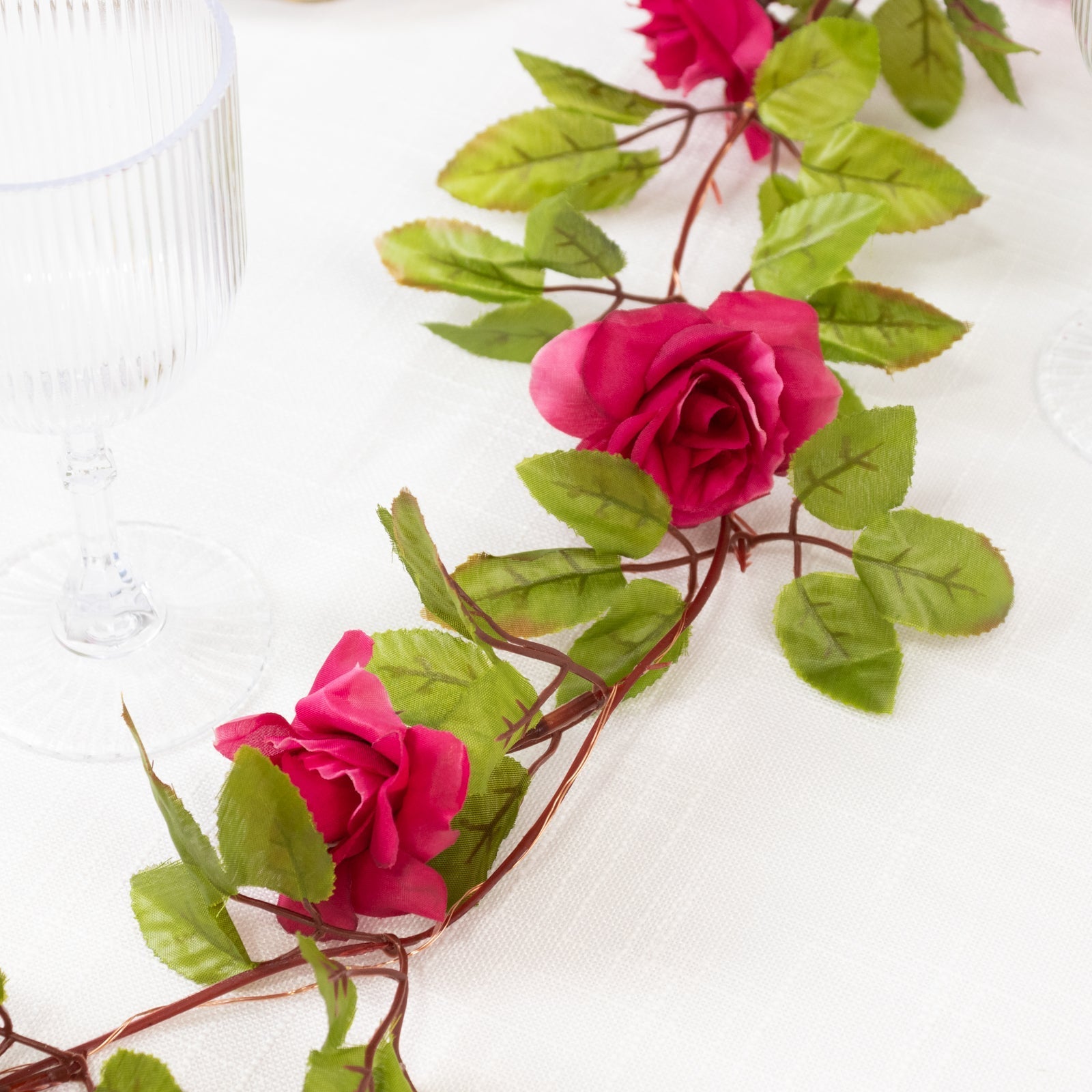 7ft 20 LED Red Silk Rose Flower Garland Vine String Lights, Warm White Battery Operated