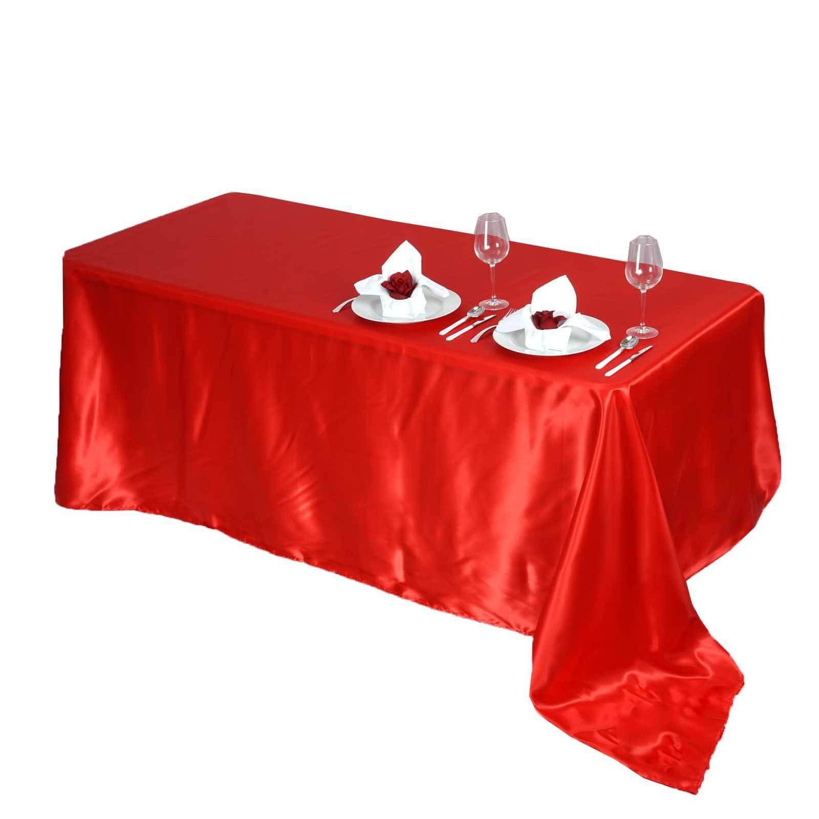 Satin Rectangular 90"x156" Tablecloth Red - Seamless Table Cover