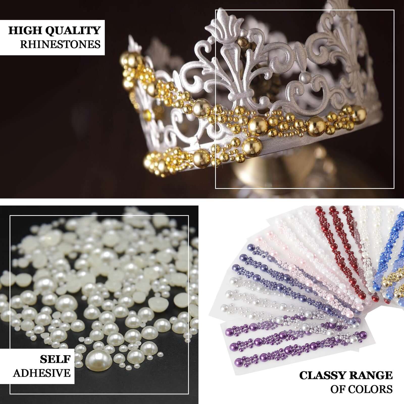 White Self Adhesive Pearl Rhinestone Stickers, DIY Craft Peel and Stick Gem Stickers