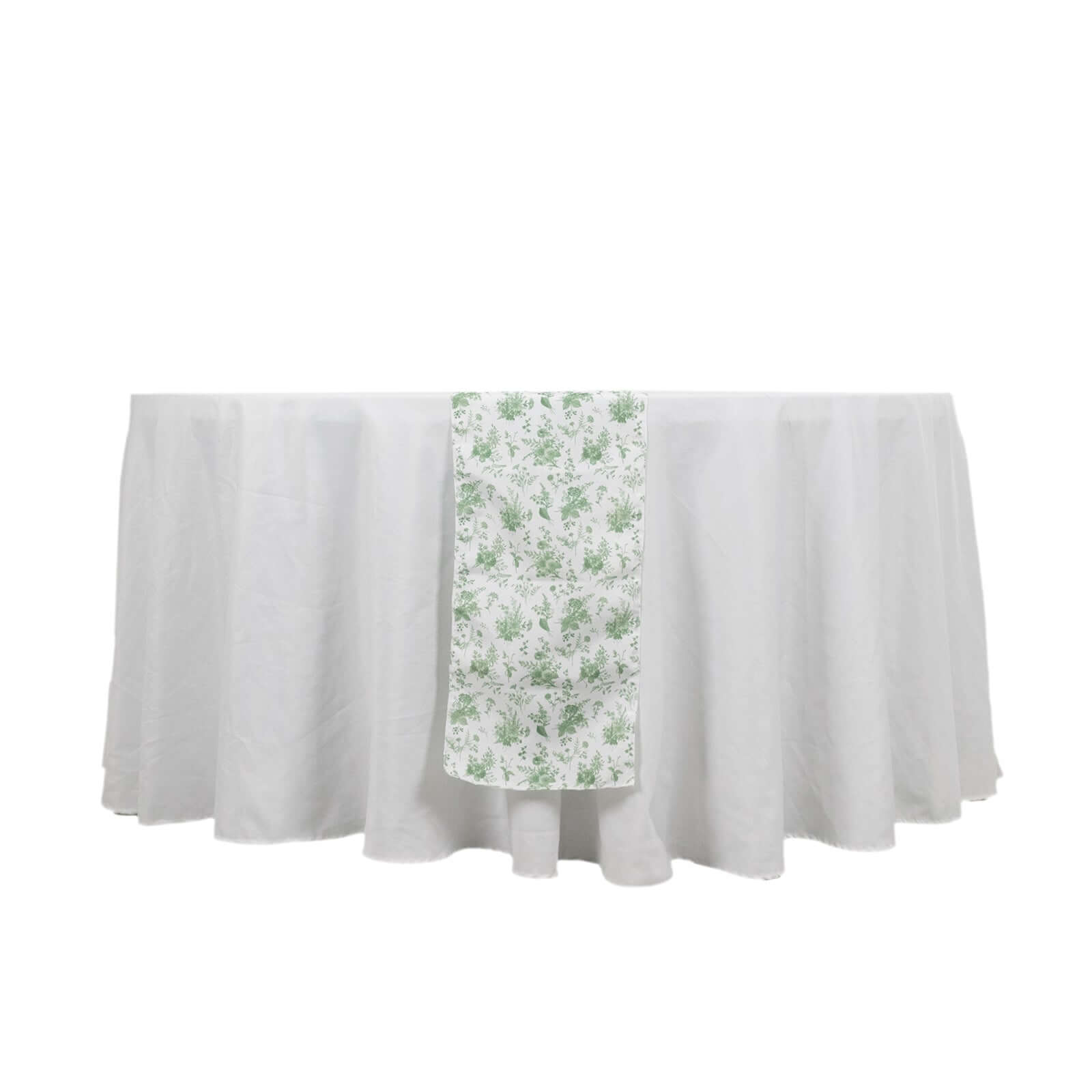 Polyester 12"x108" Table Runner Dusty Sage Green French Toile Floral Print - Upscale Dining Table Decor