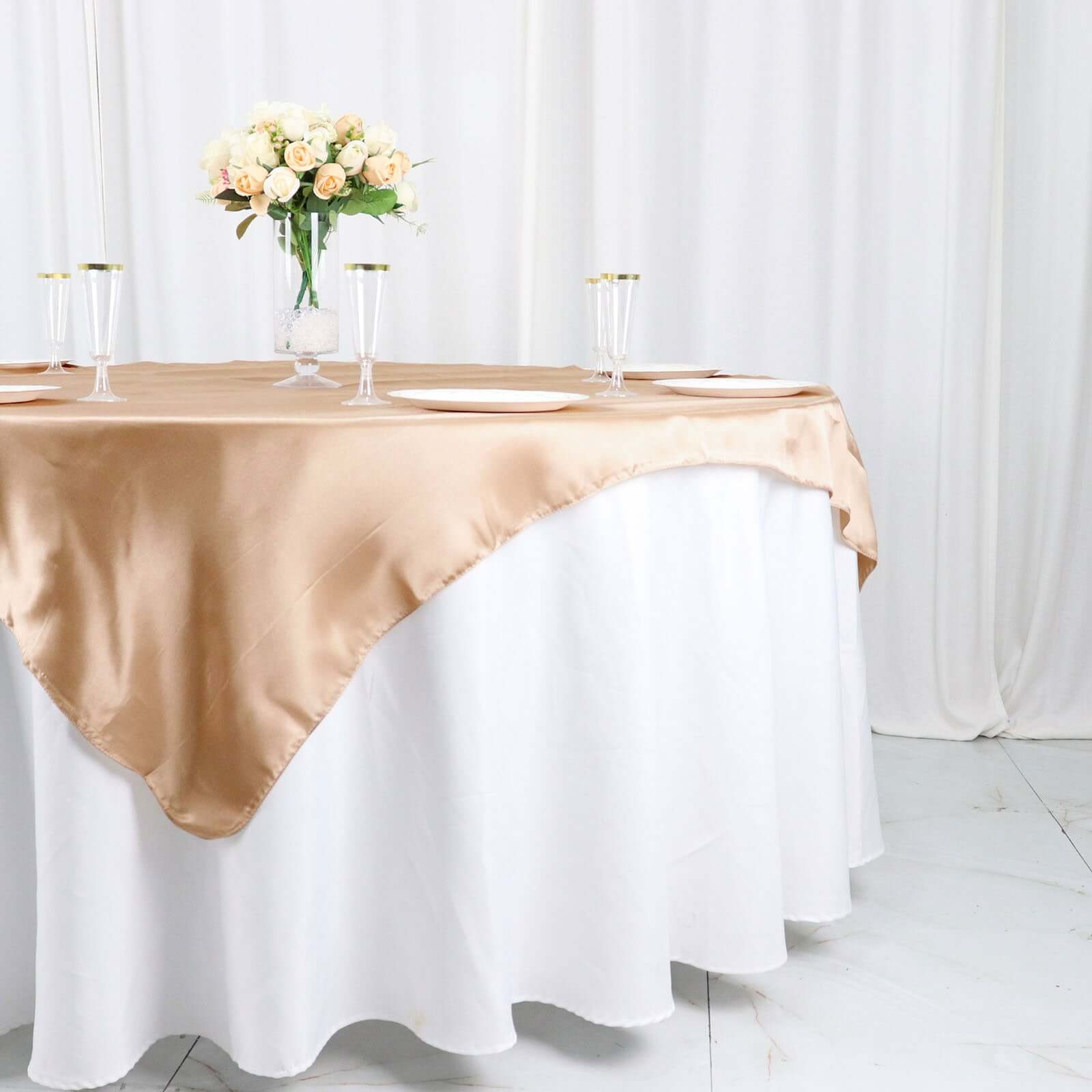 Satin 60"x60" Table Overlay Square Tablecloth Nude - Smooth Silky Touch Table Cover