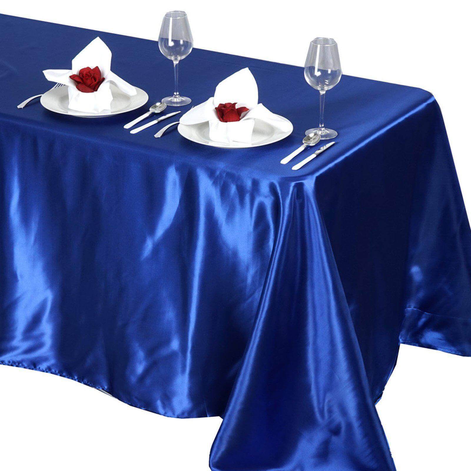 Satin Rectangular 90"x132" Tablecloth Royal Blue Satin - Seamless Table Cover