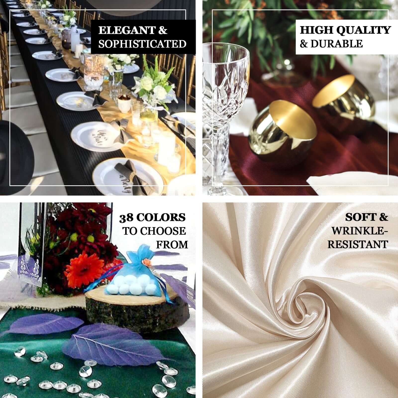 Satin 12"x108" Table Runner Taupe - Stylish Table Linen