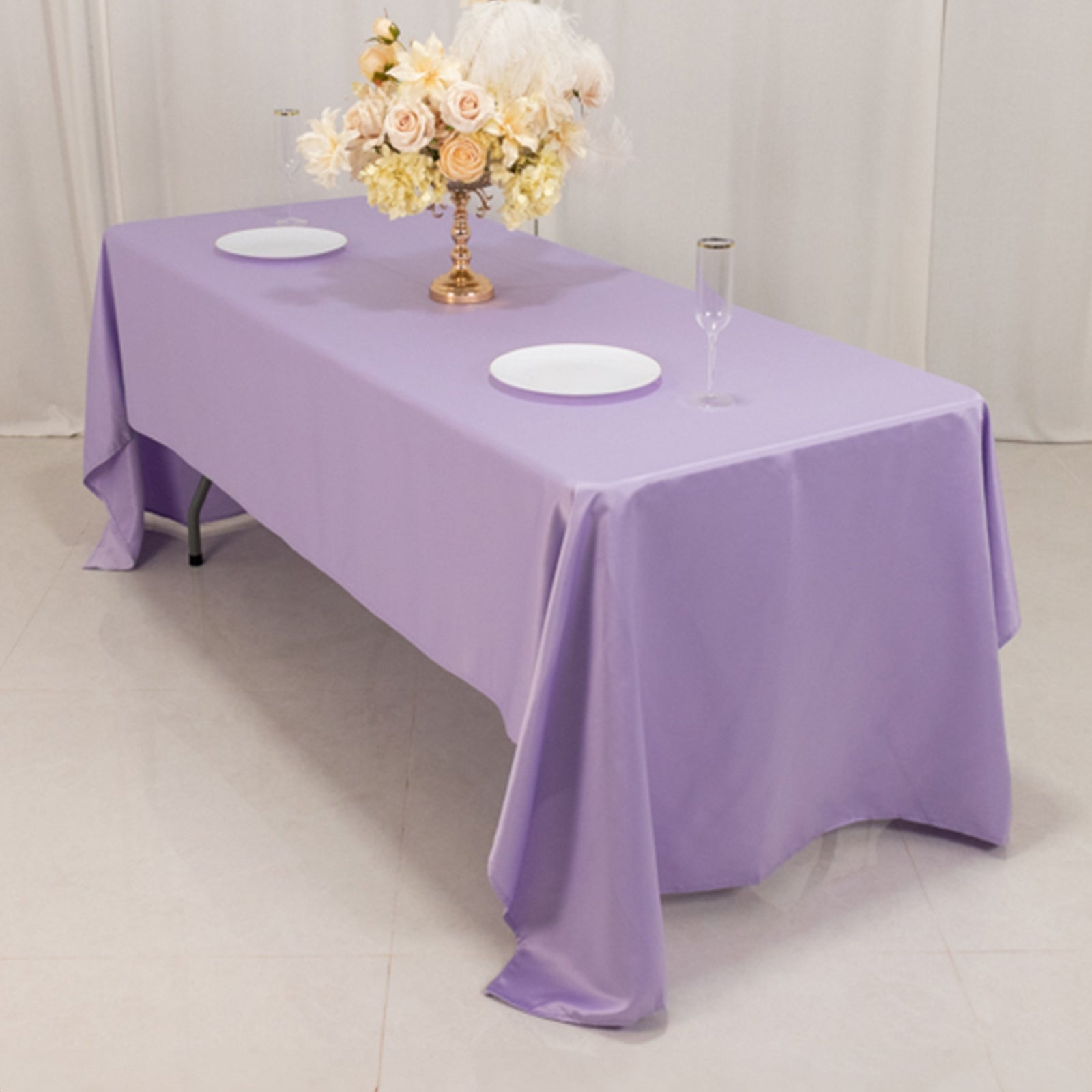 Lamour Satin 60"x126" Rectangle Tablecloth Lavender Lilac - Soft & Silk-Like Table Cover