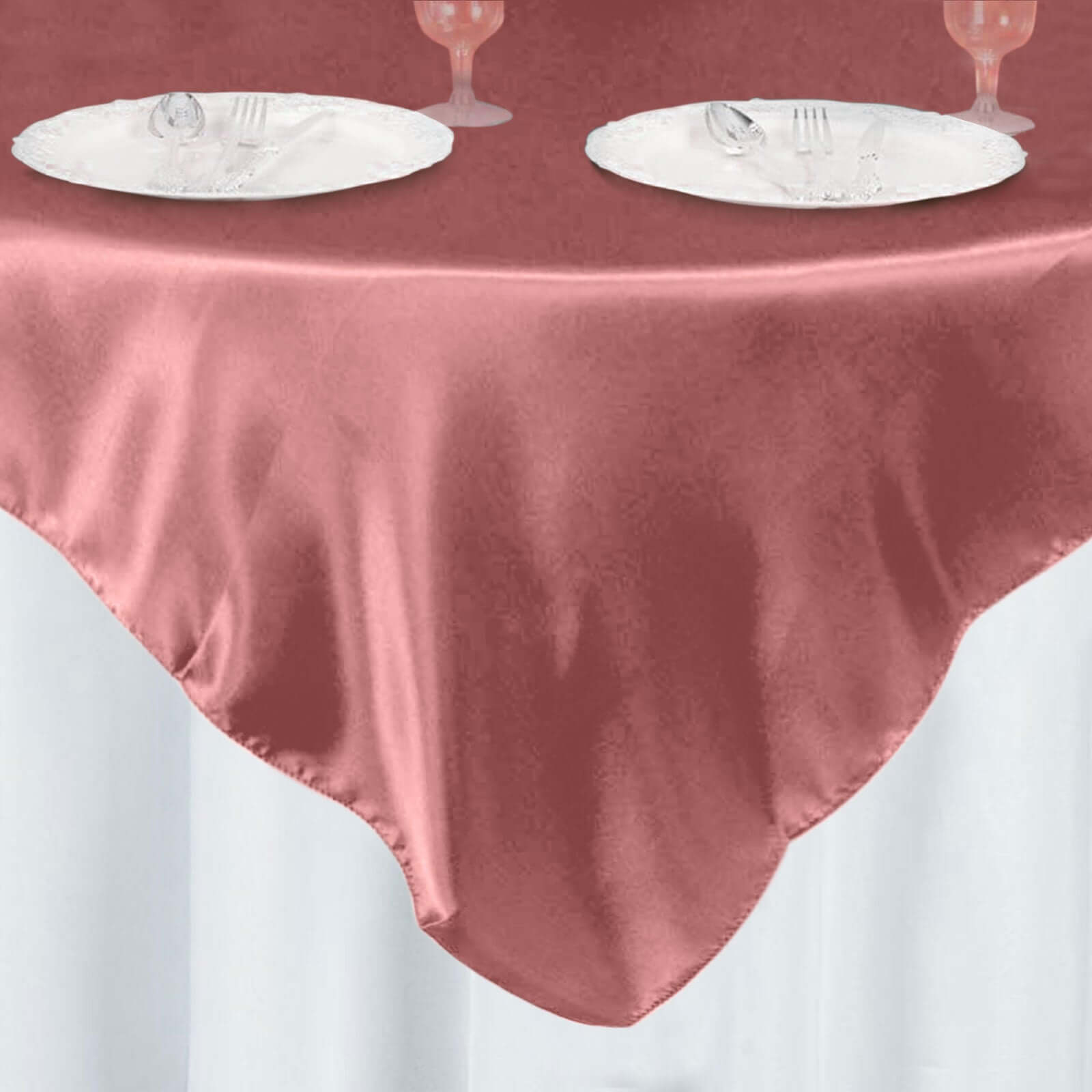 Satin 60"x60" Table Overlay Square Tablecloth Cinnamon Rose - Smooth Silky Touch Table Cover