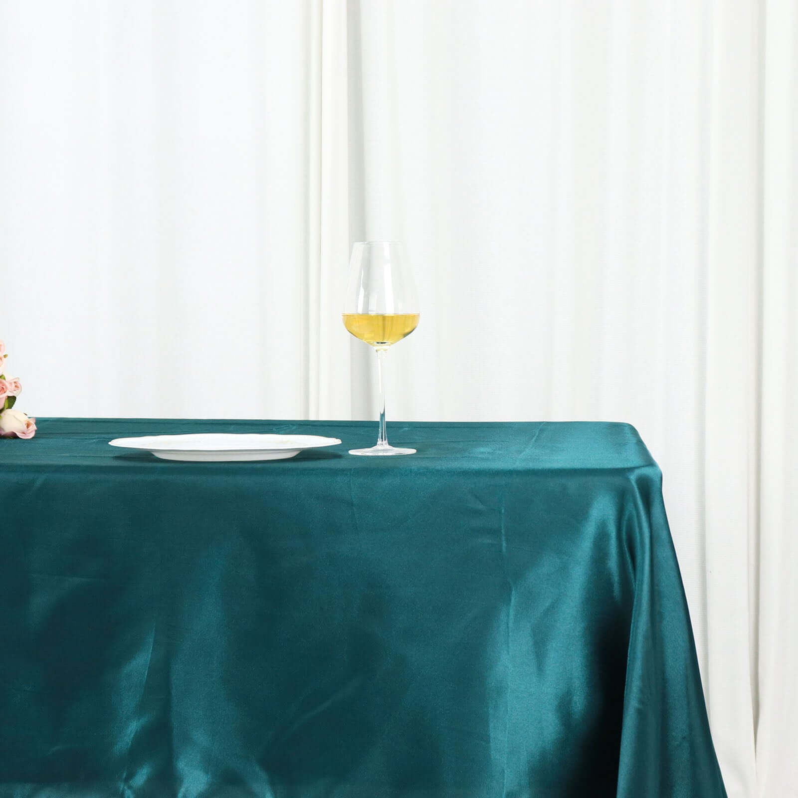 Satin Rectangular 60"x126" Tablecloth Peacock Teal - Smooth and Lustrous Table Cover