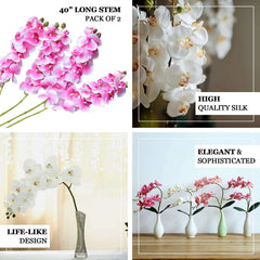 2 Stems 40" Tall Eggplant Artificial Silk Orchid Flower Bouquets