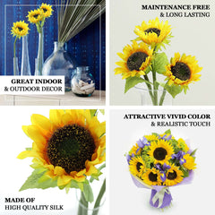 3 Stems 17" Yellow Artificial Silk Sunflower Flower Bouquet Branches